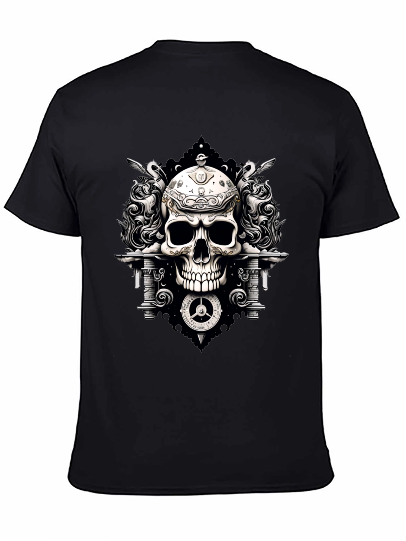 Skull & Clockwork Graphic Tee - Gothic Style