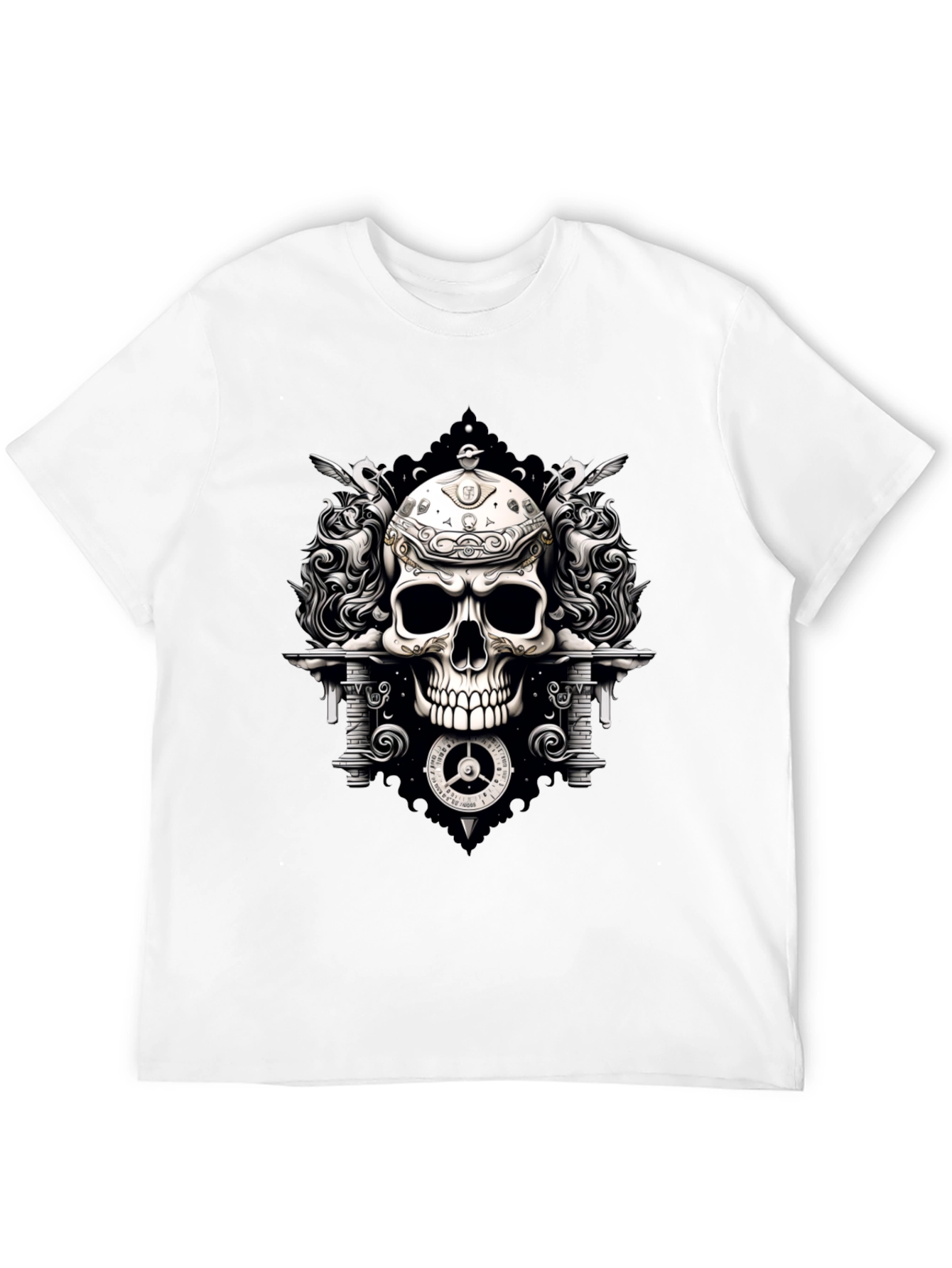 Skull & Clockwork Graphic Tee - Gothic Style