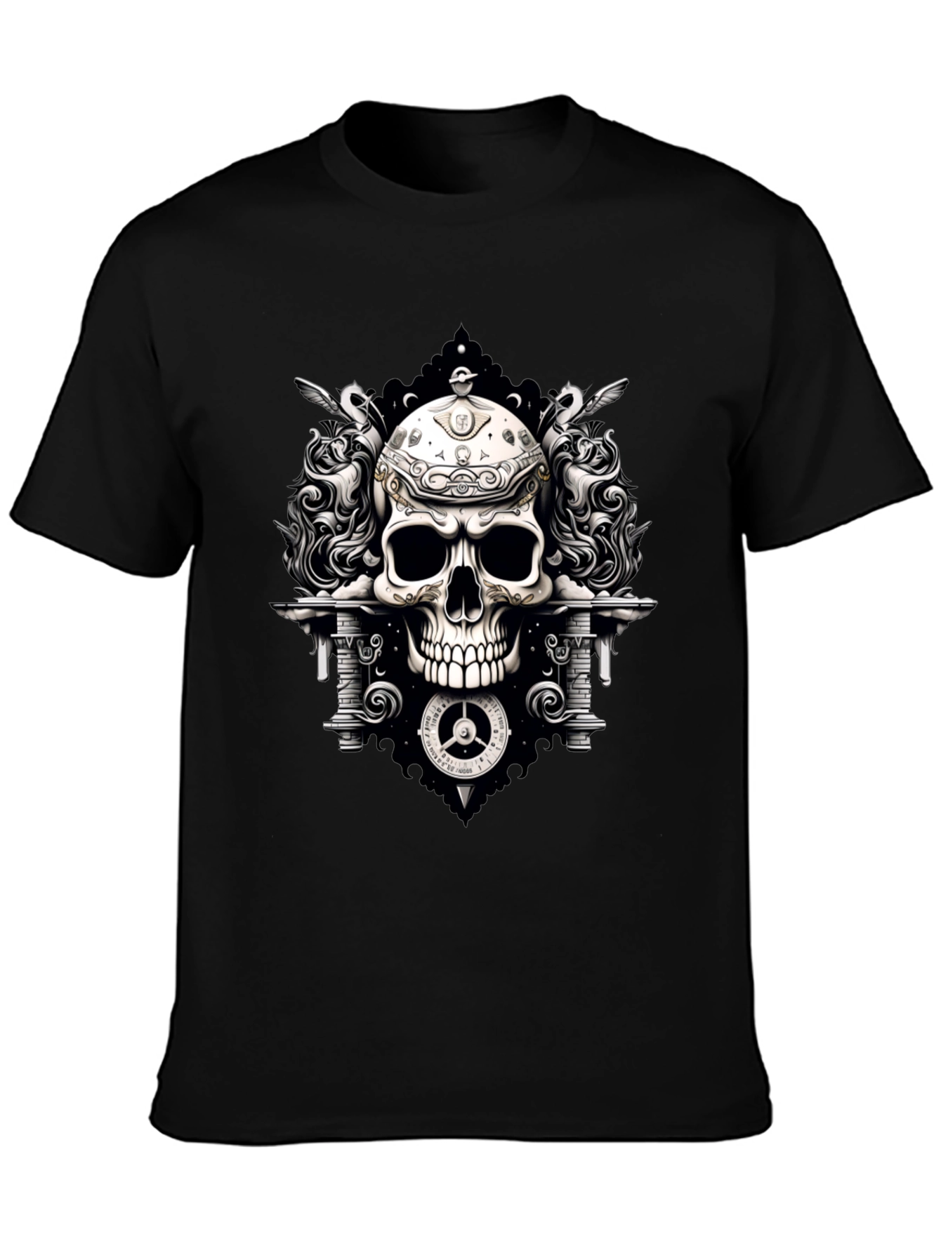Skull & Clockwork Graphic Tee - Gothic Style