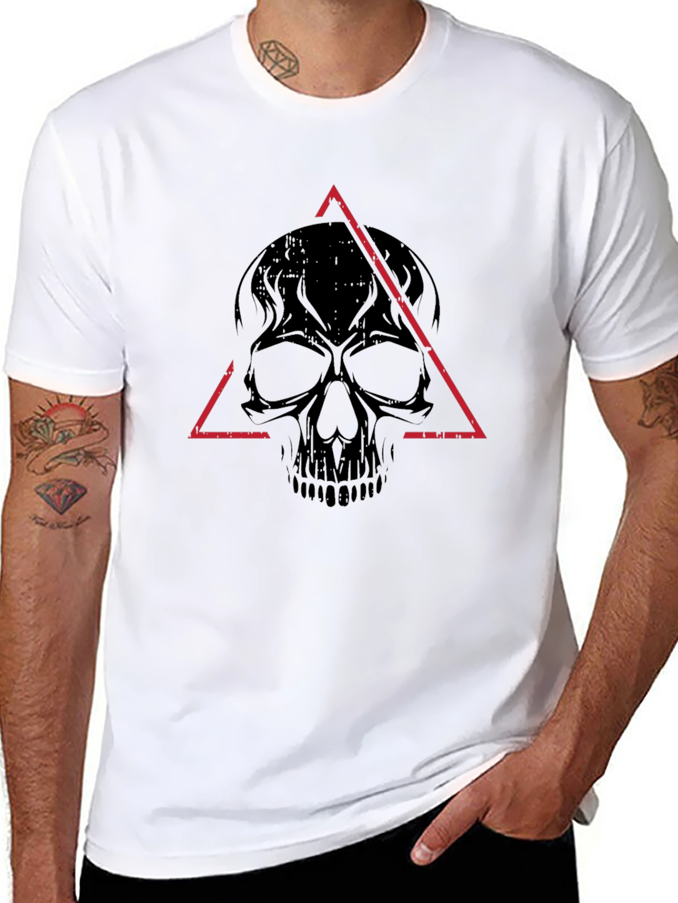Edgy Skull Triangle Graphic Tee - Black