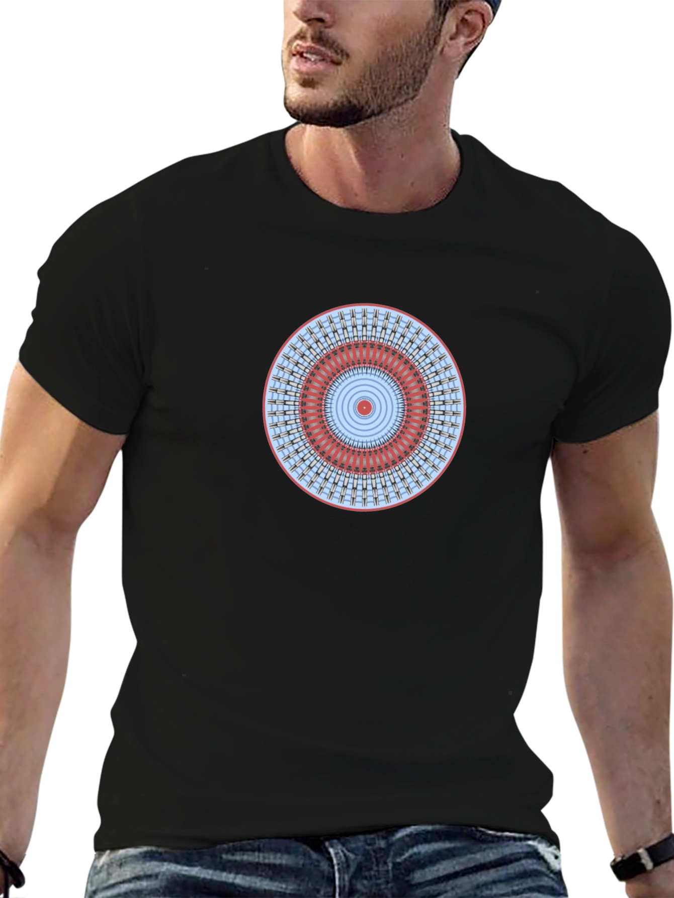 Geometric Mandala Graphic Tee - Stylish Black T-Shirt