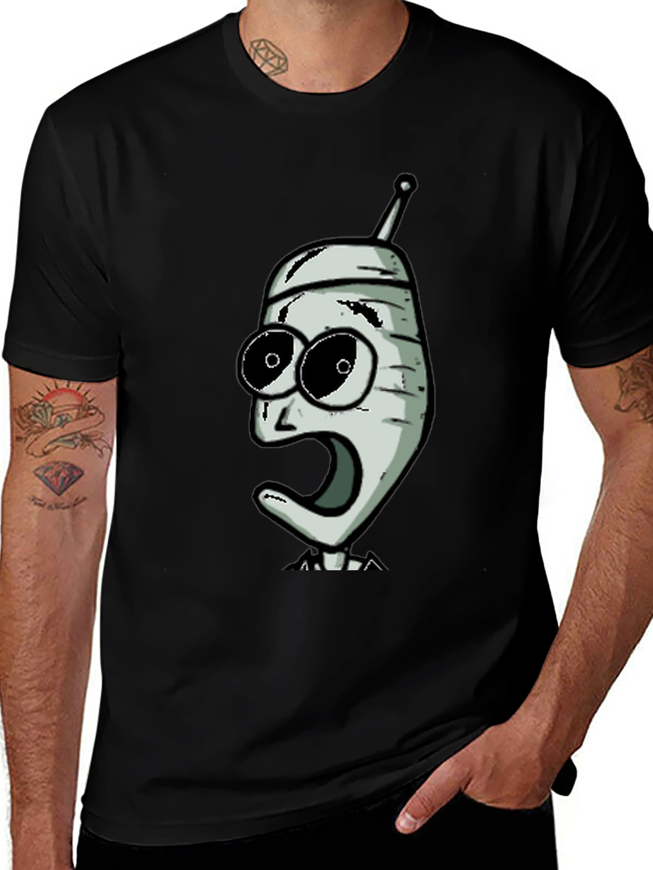 Cartoon Character Graphic Tee - Black