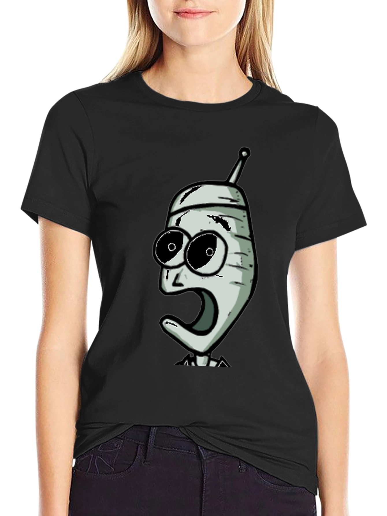Cartoon Character Graphic Tee - Black