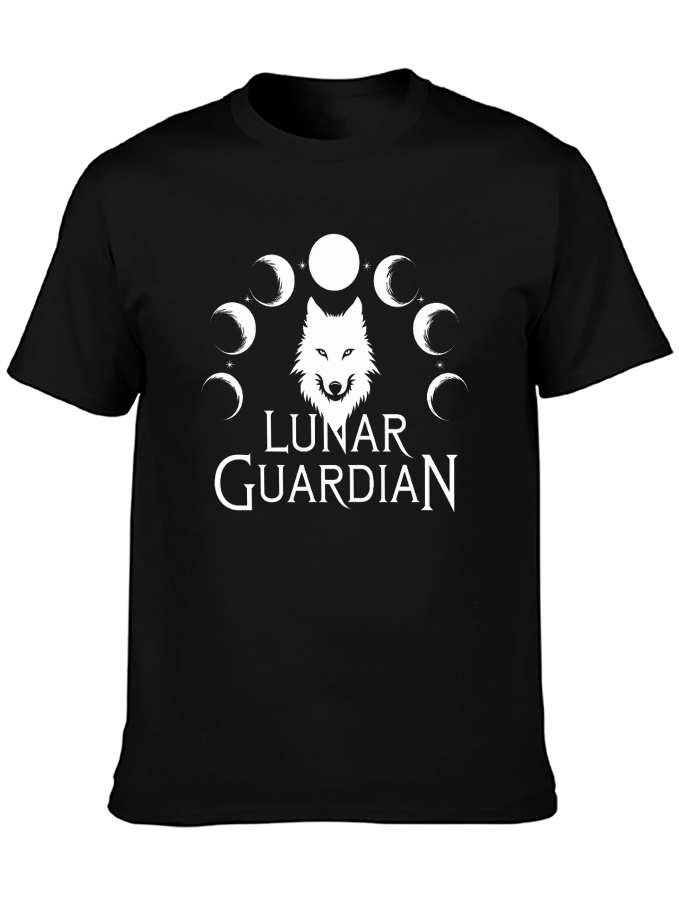 Lunar Guardian Wolf T-Shirt - Moon Phase Design