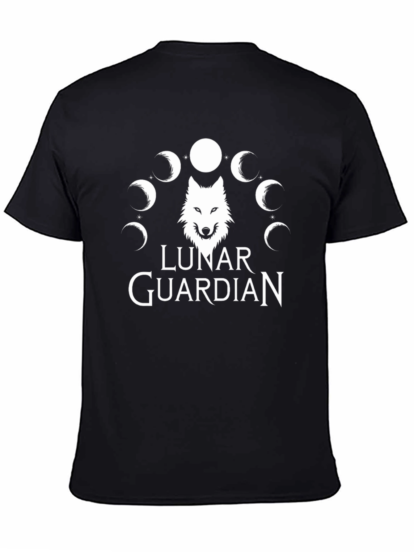 Lunar Guardian Wolf T-Shirt - Moon Phase Design
