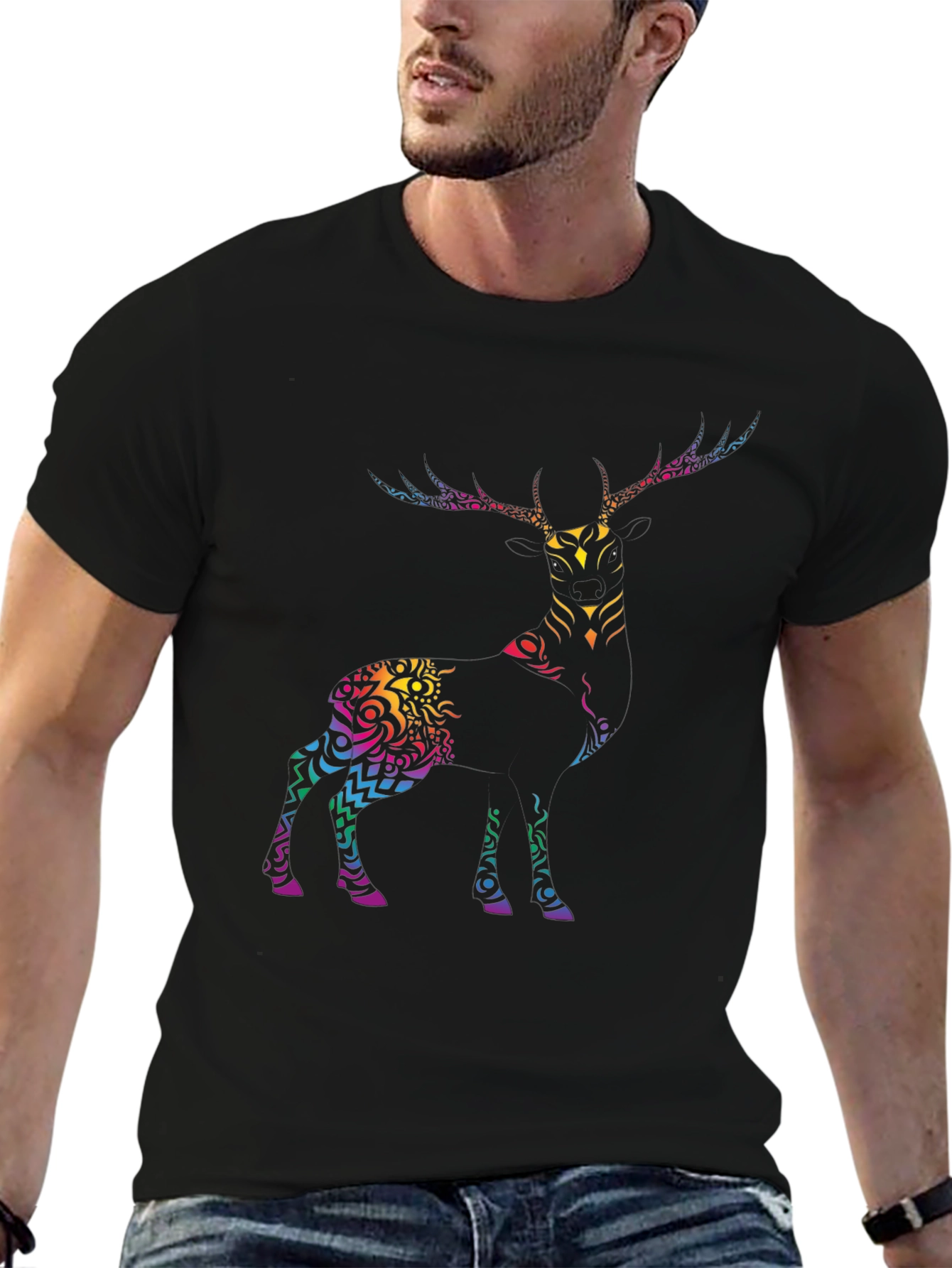 Tribal Deer Graphic Tee - Mens Black T-Shirt