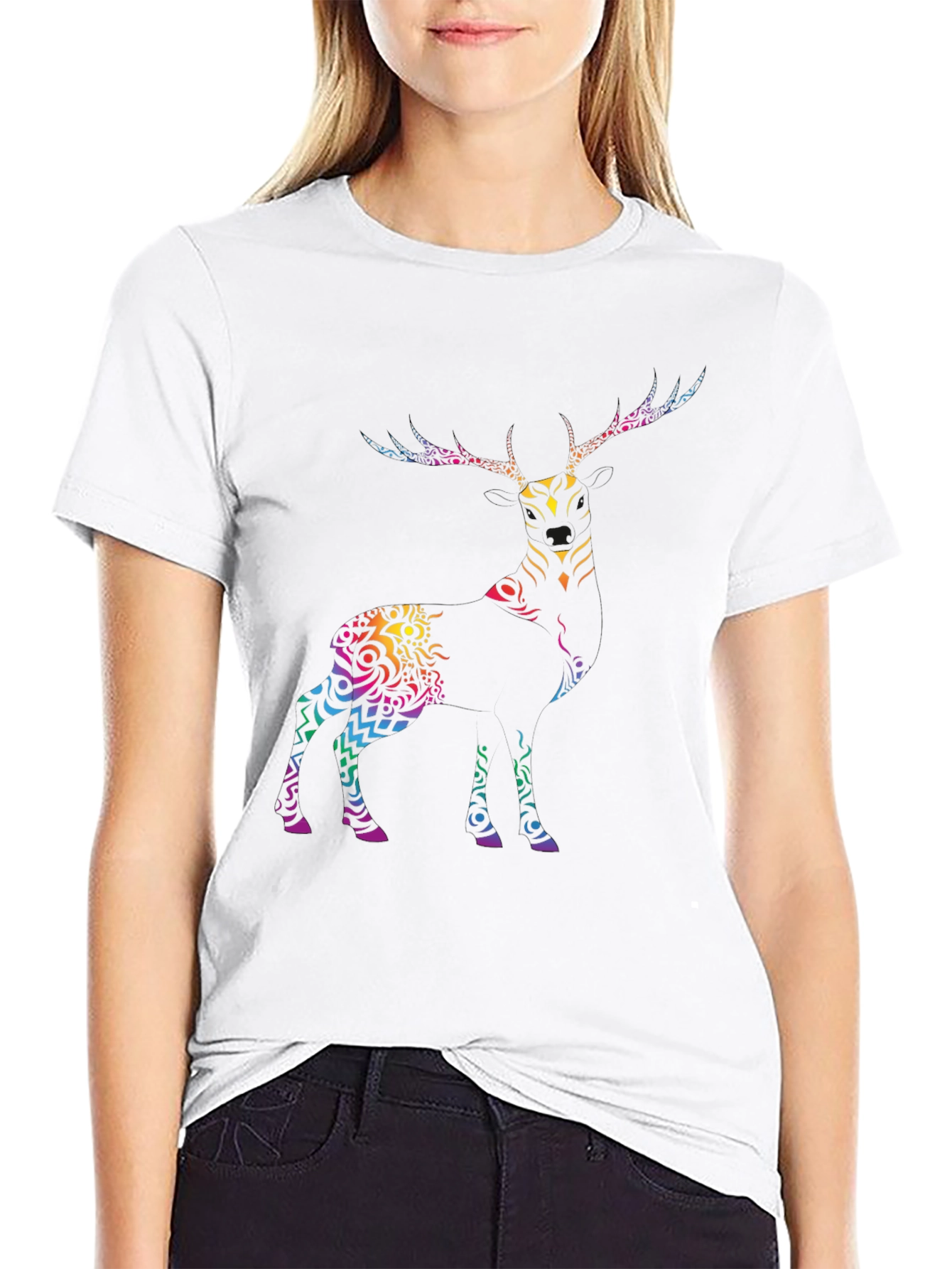 Tribal Deer Graphic Tee - Mens Black T-Shirt