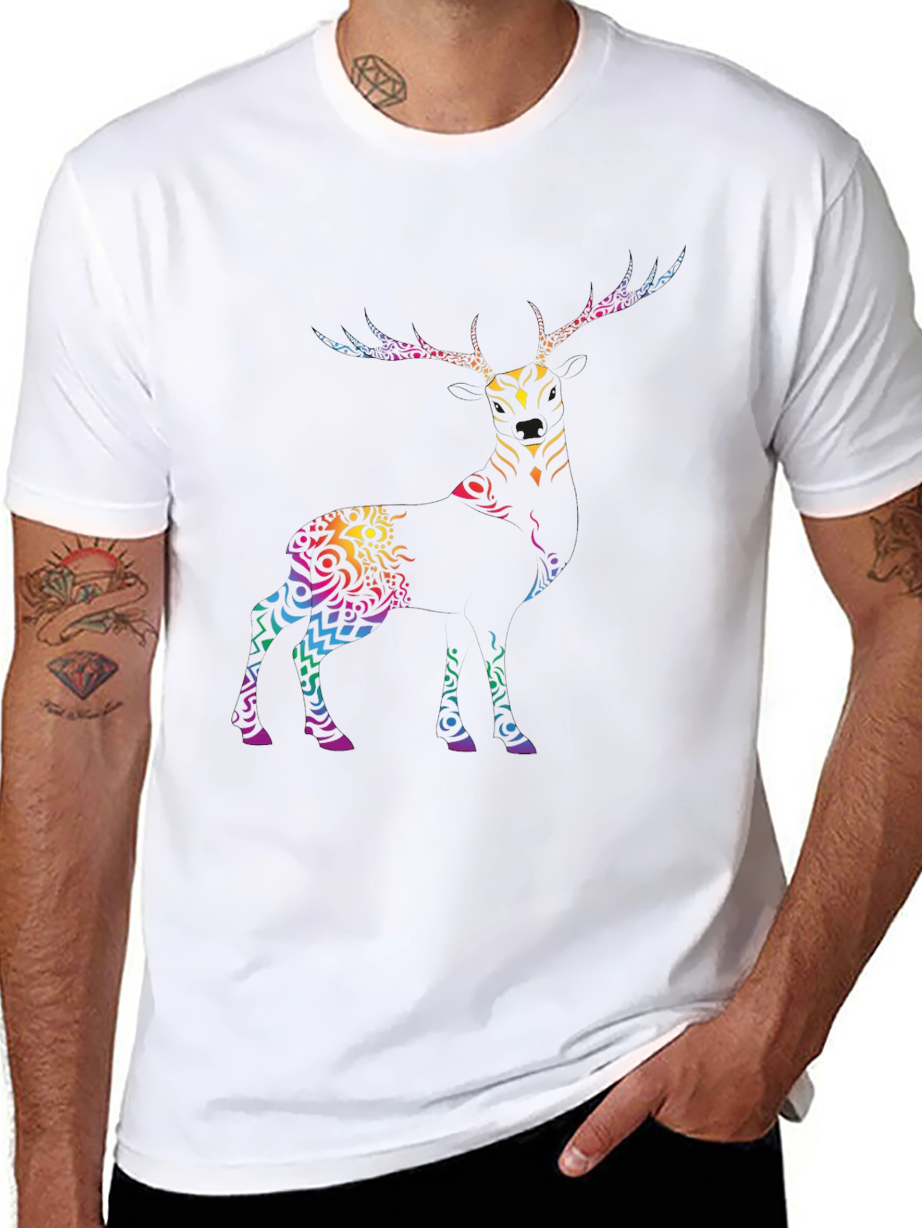 Tribal Deer Graphic Tee - Mens Black T-Shirt
