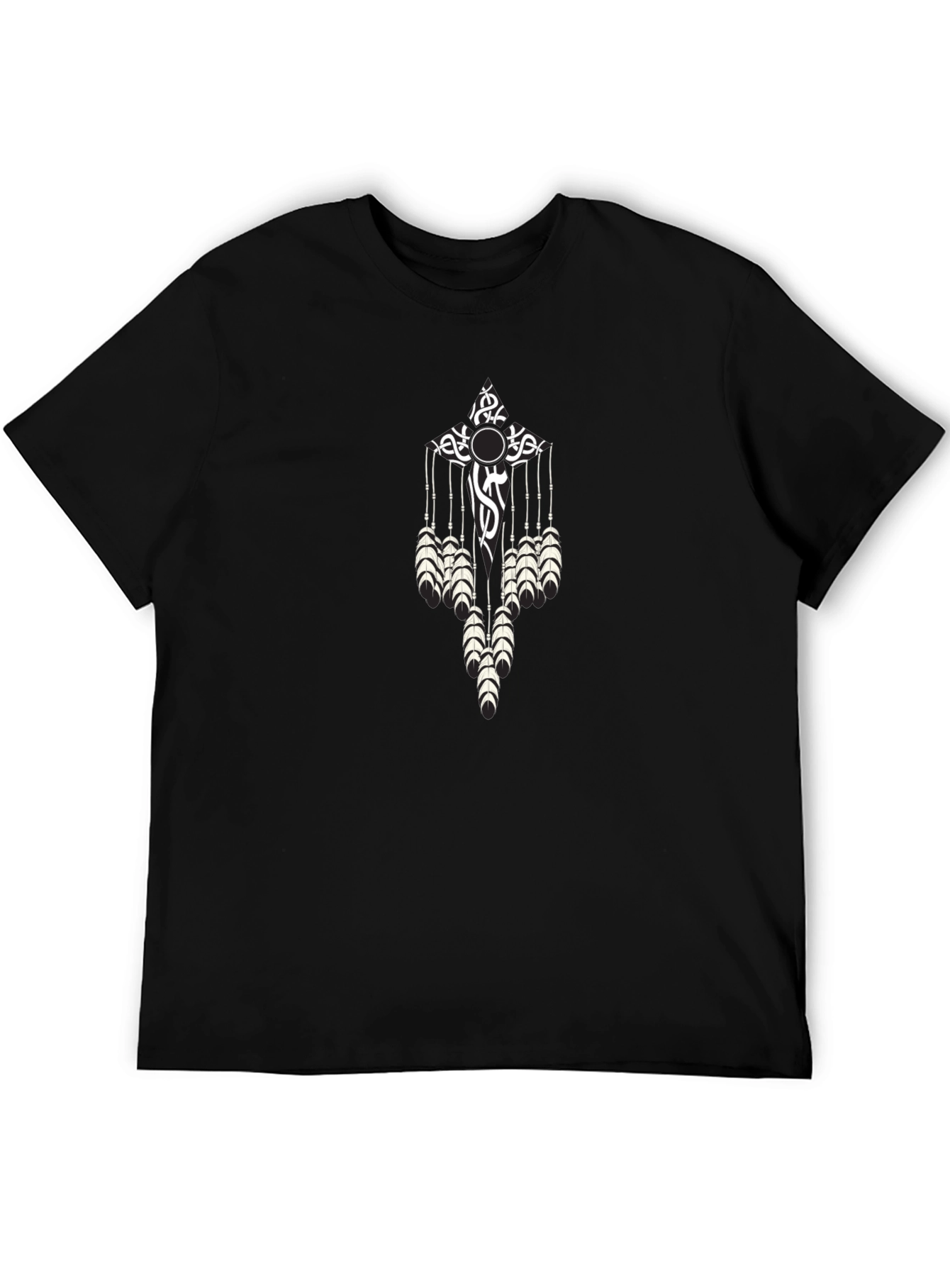 Tribal Feather Graphic Black T-Shirt