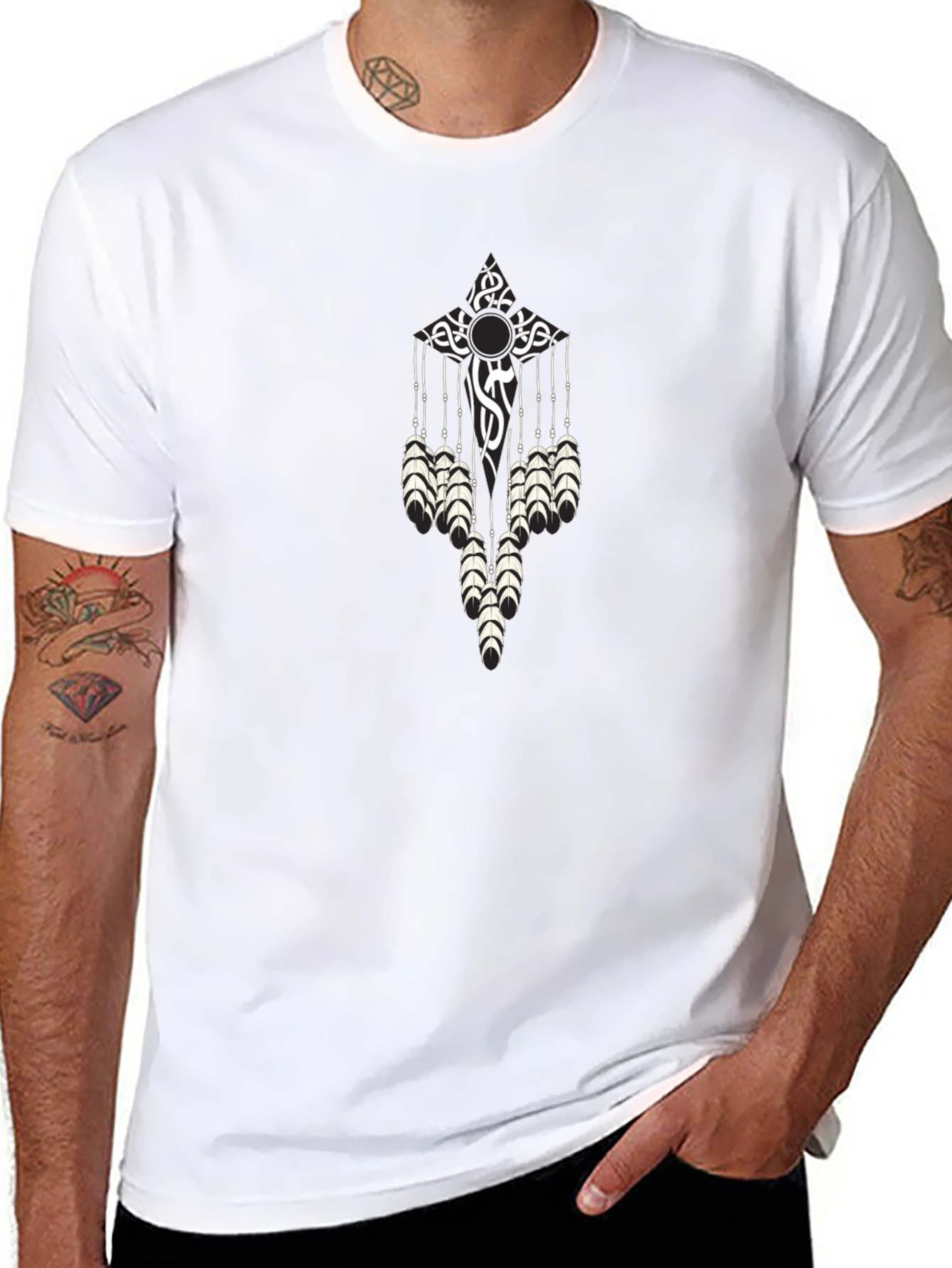 Tribal Feather Graphic Black T-Shirt