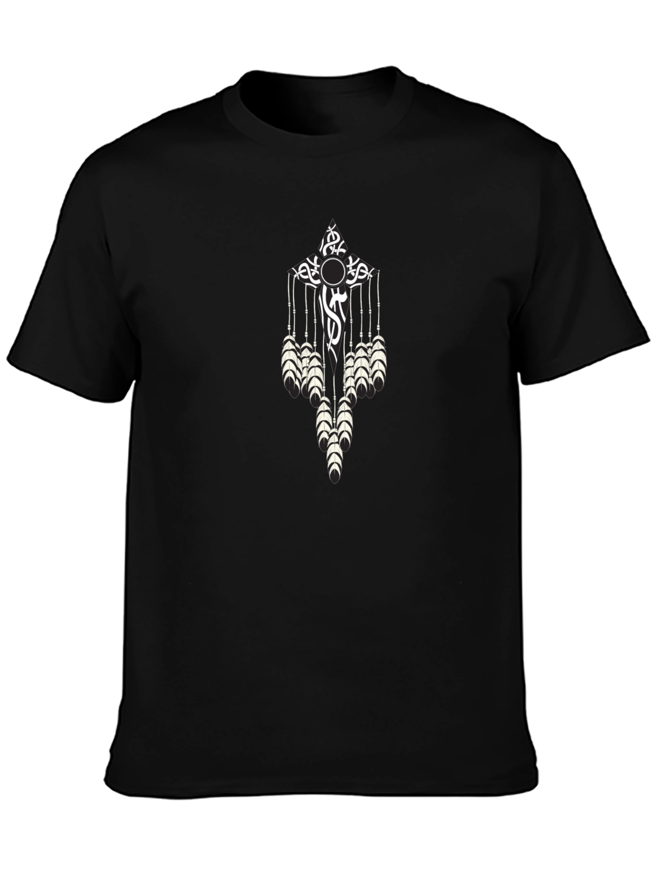 Tribal Feather Graphic Black T-Shirt