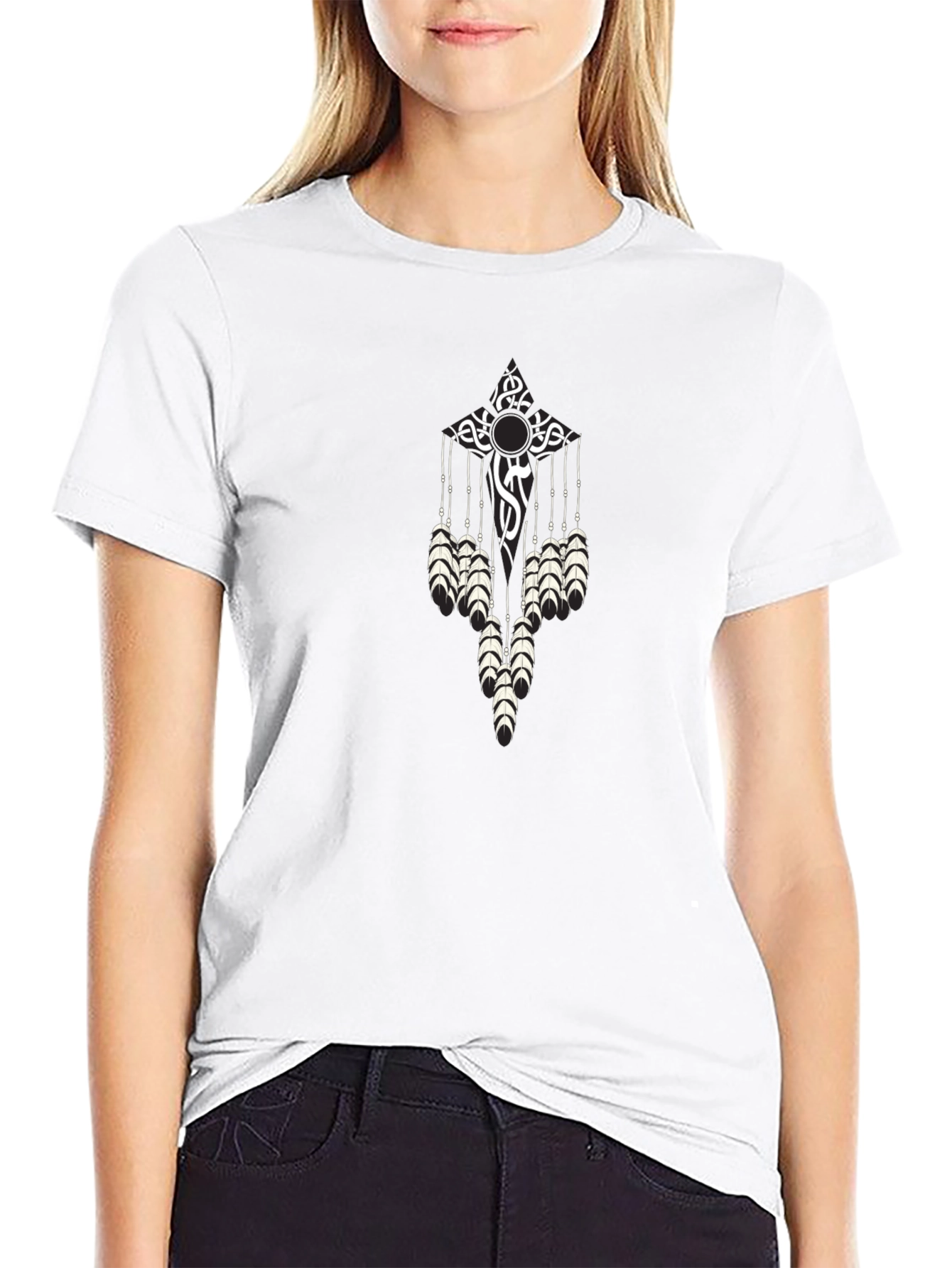Tribal Feather Graphic Black T-Shirt