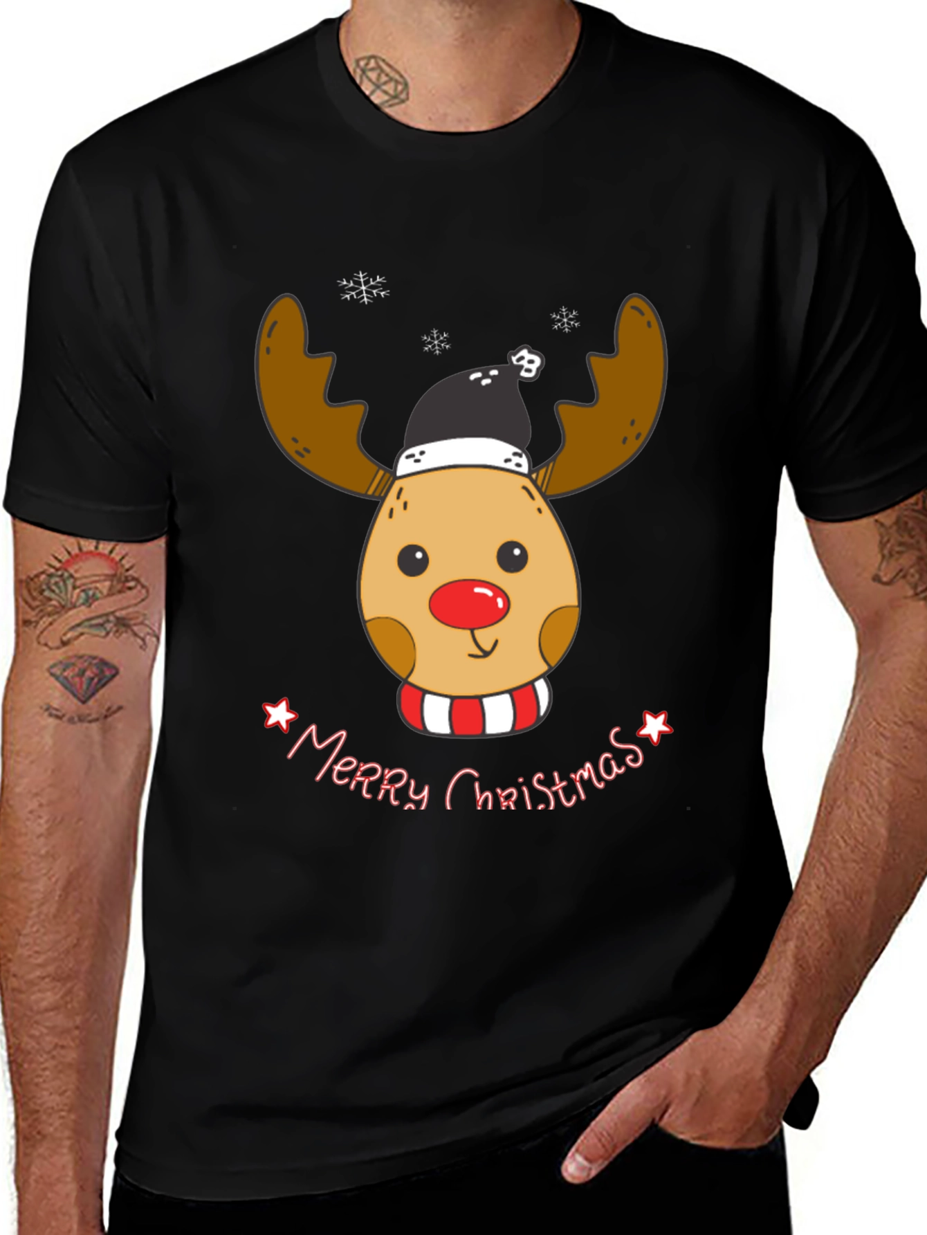Festive Reindeer Merry Christmas Graphic T-Shirt