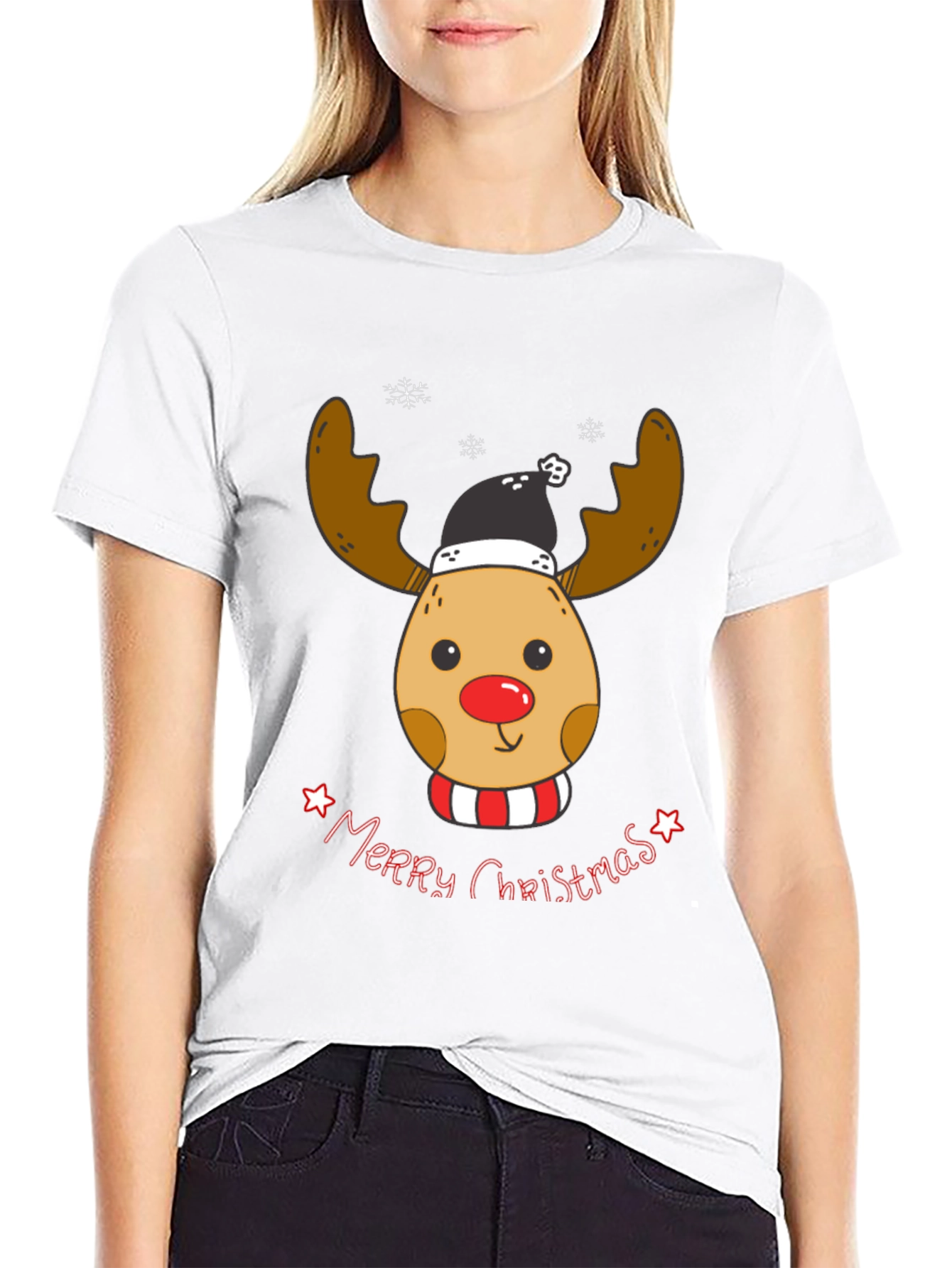 Festive Reindeer Merry Christmas Graphic T-Shirt