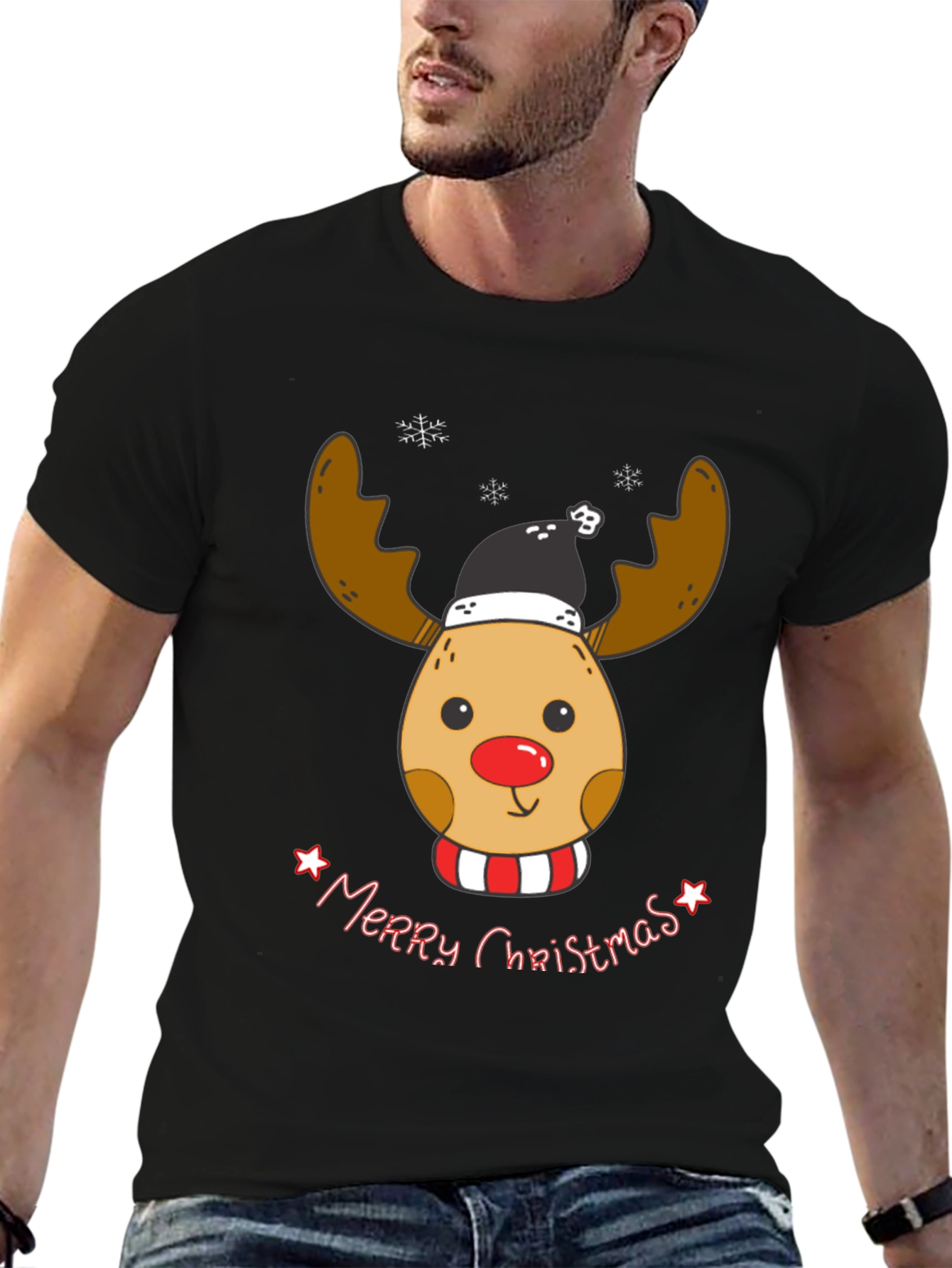 Festive Reindeer Merry Christmas Graphic T-Shirt