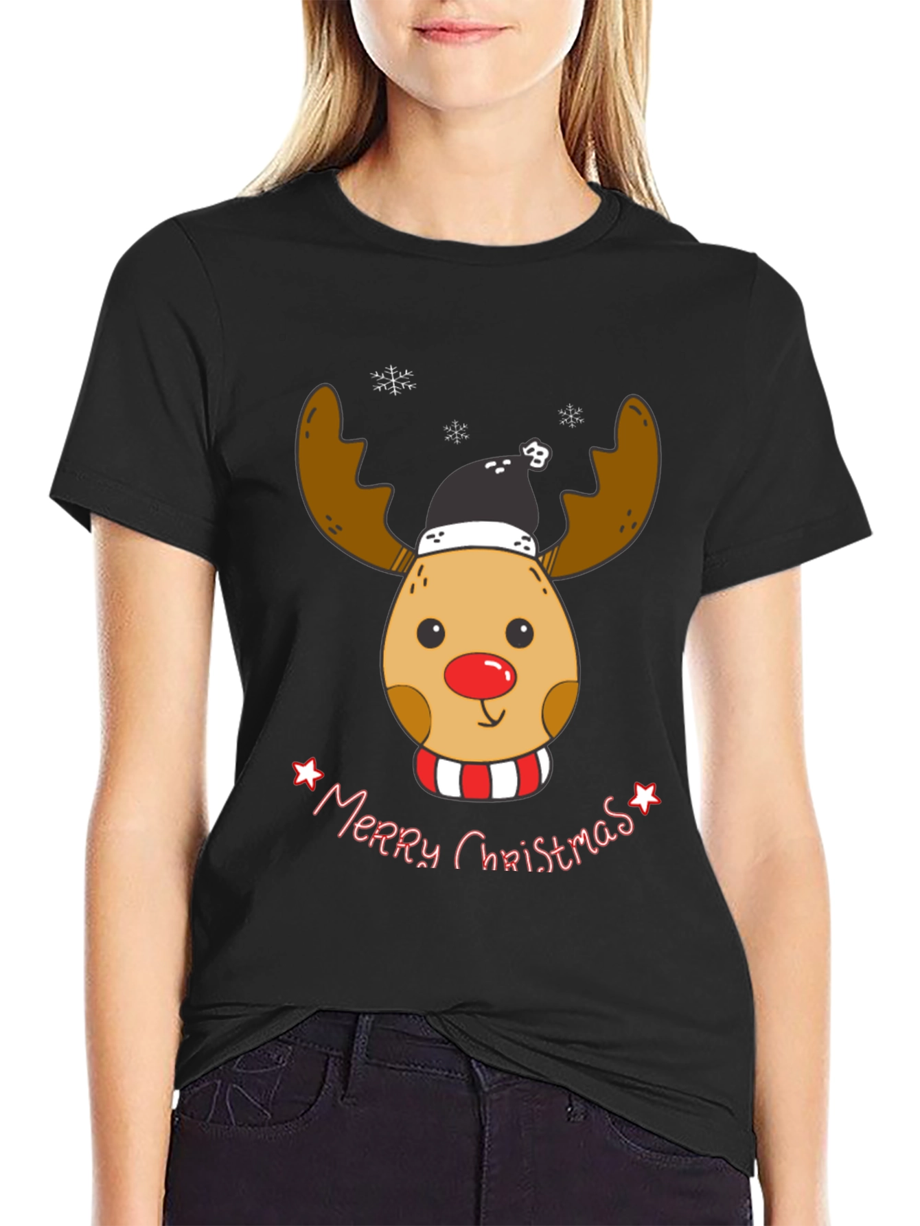 Festive Reindeer Merry Christmas Graphic T-Shirt