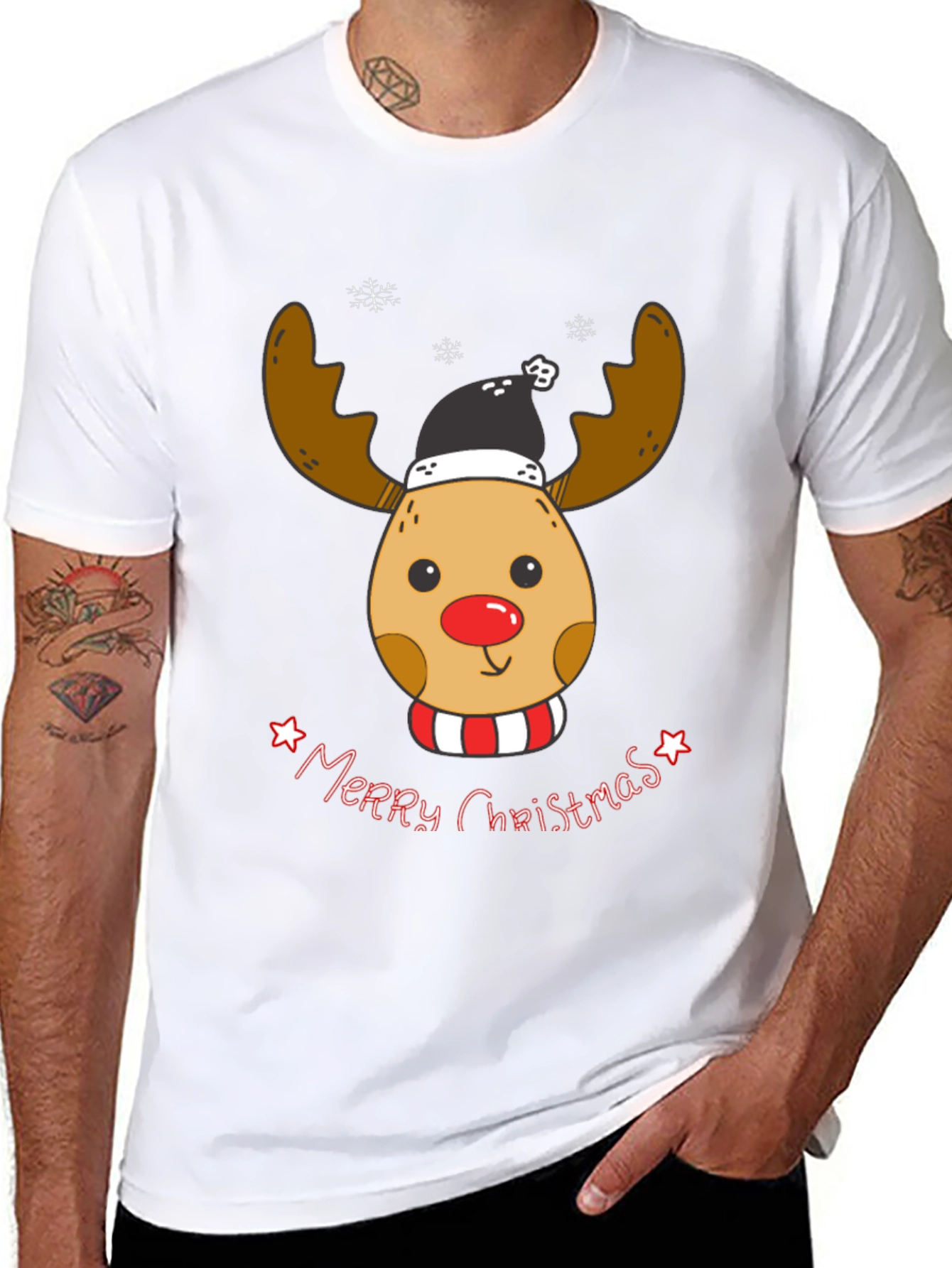 Festive Reindeer Merry Christmas Graphic T-Shirt