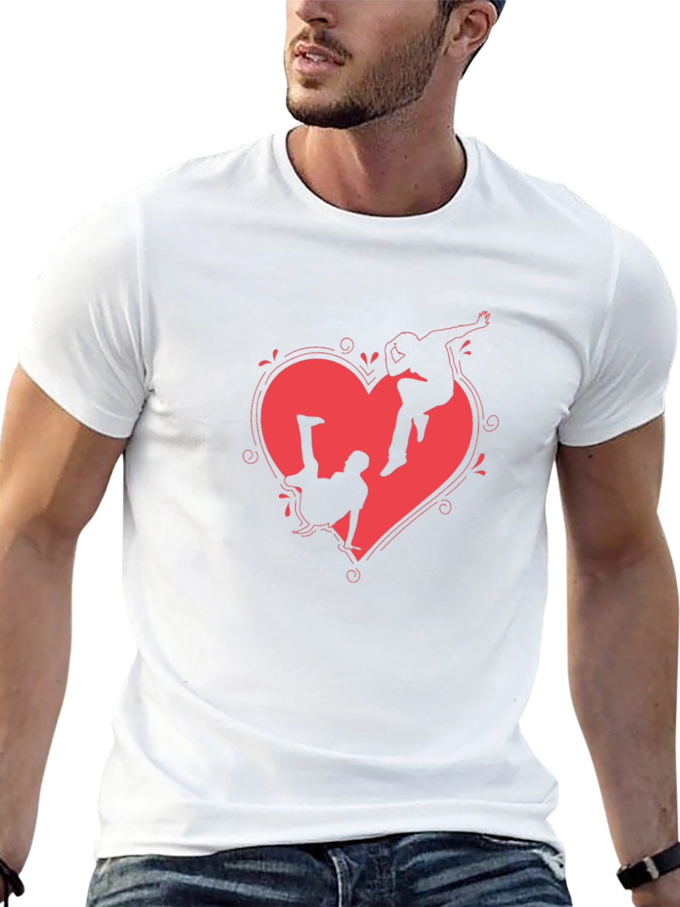 Heart Breakdance Graphic Tee - Black Crewneck T-Shirt