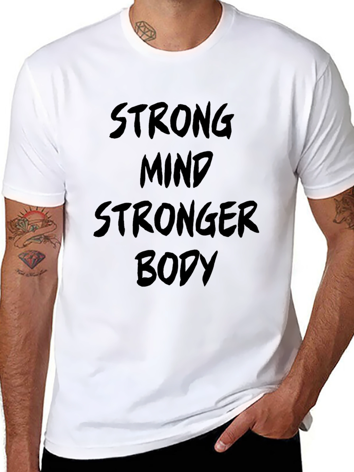 Strong Mind Stronger Body Black Graphic T-Shirt