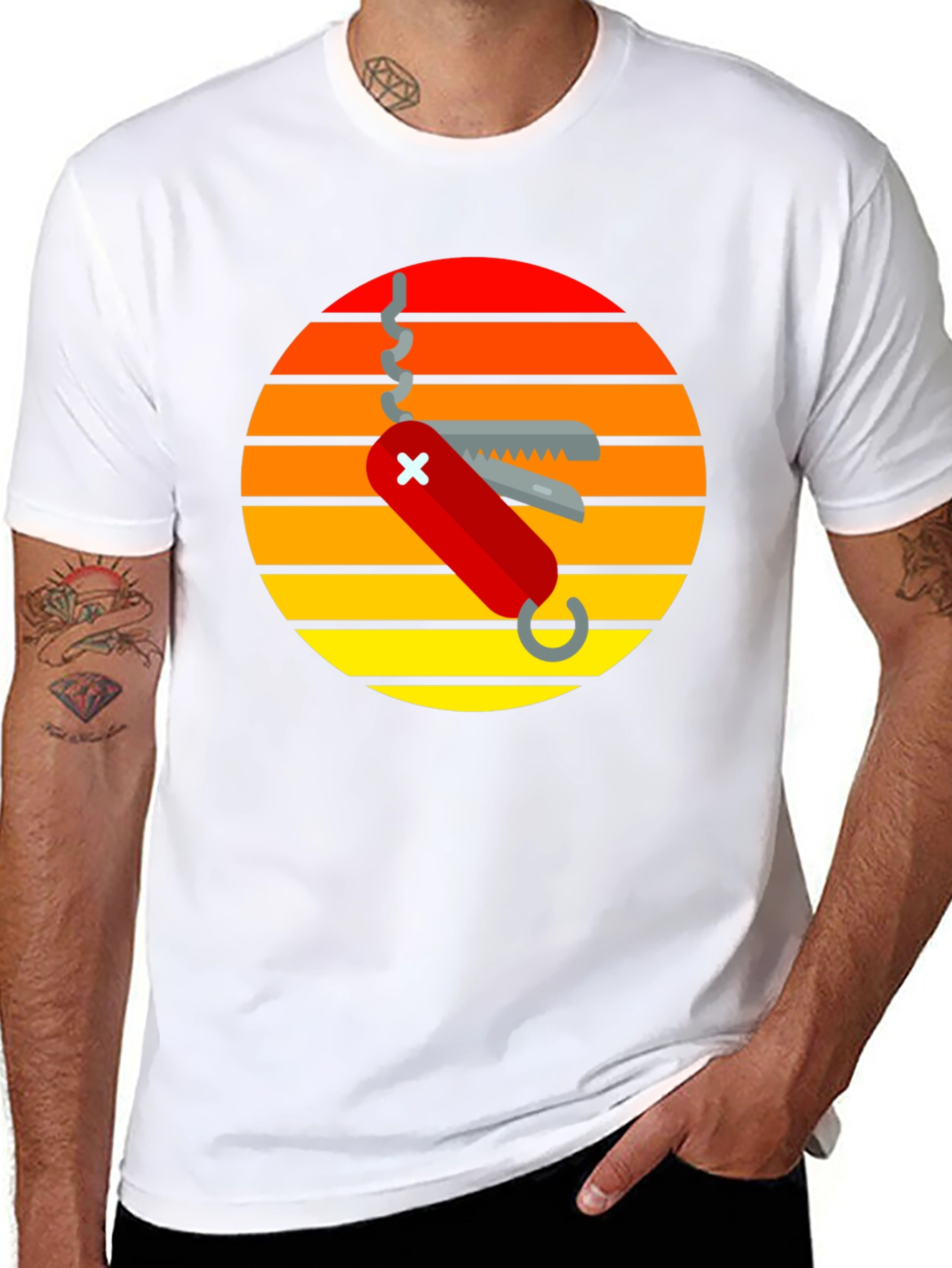 Swiss Army Knife Sunset Graphic T-Shirt