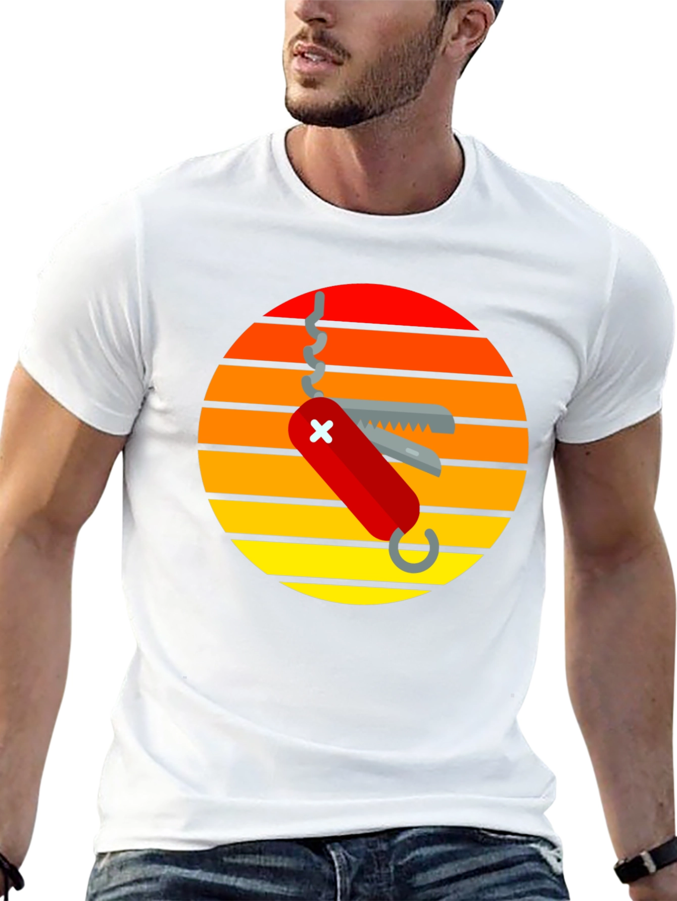Swiss Army Knife Sunset Graphic T-Shirt