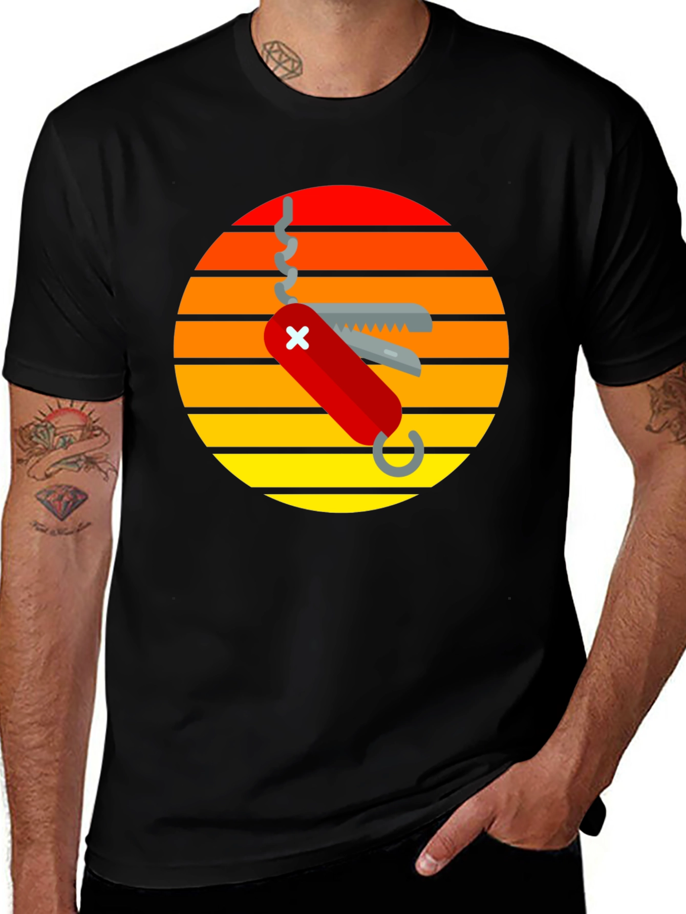 Swiss Army Knife Sunset Graphic T-Shirt