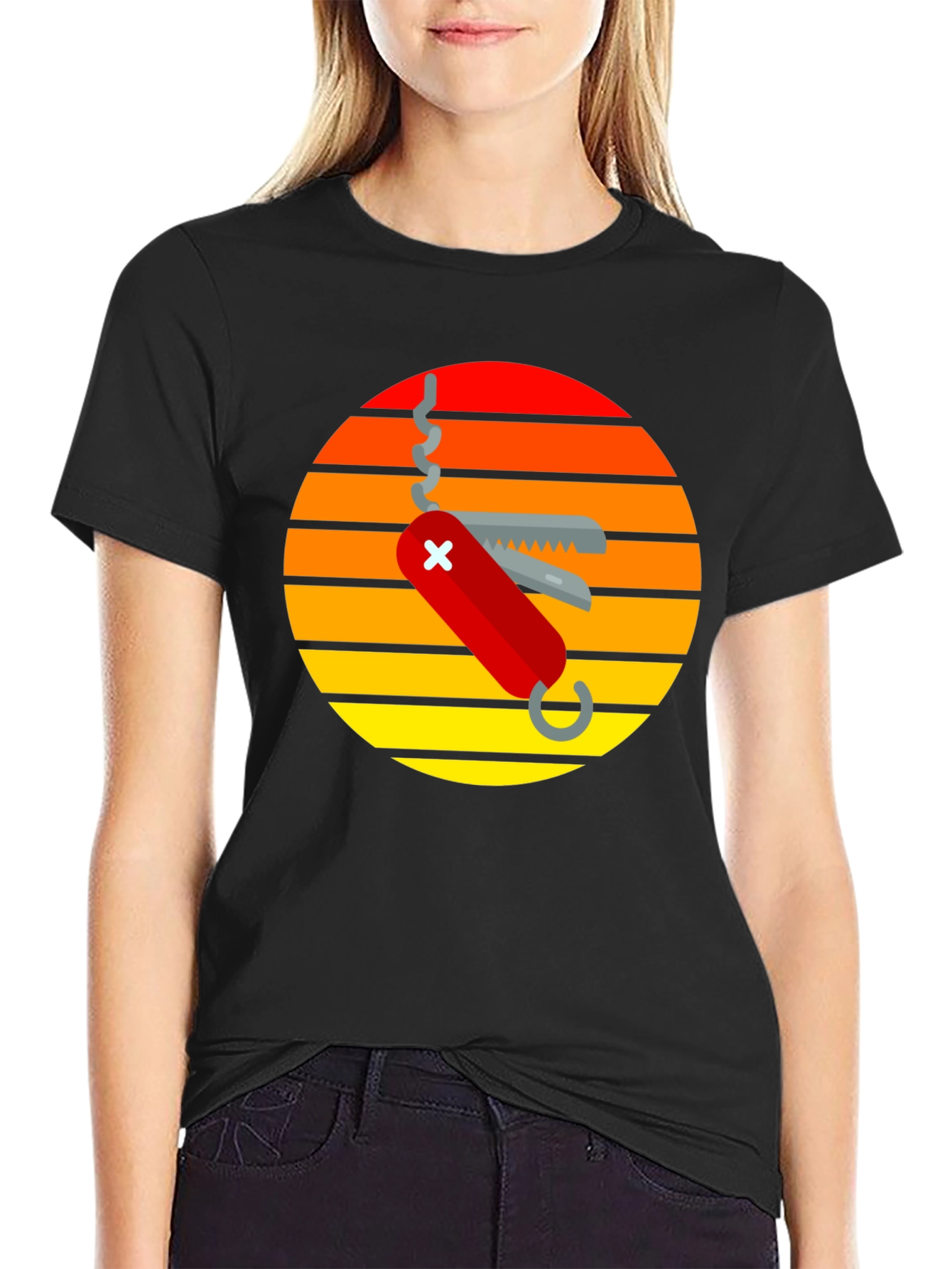Swiss Army Knife Sunset Graphic T-Shirt