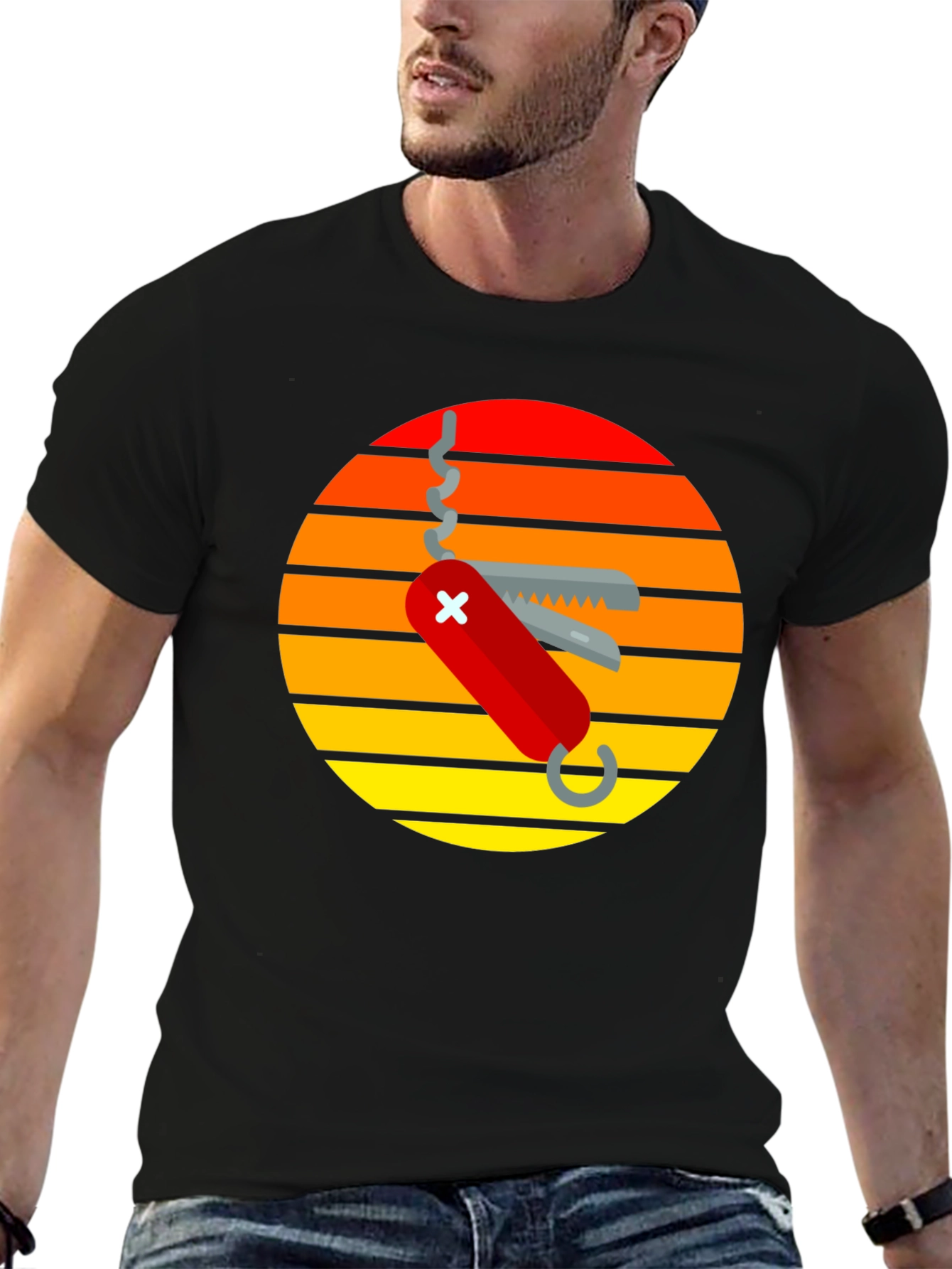 Swiss Army Knife Sunset Graphic T-Shirt