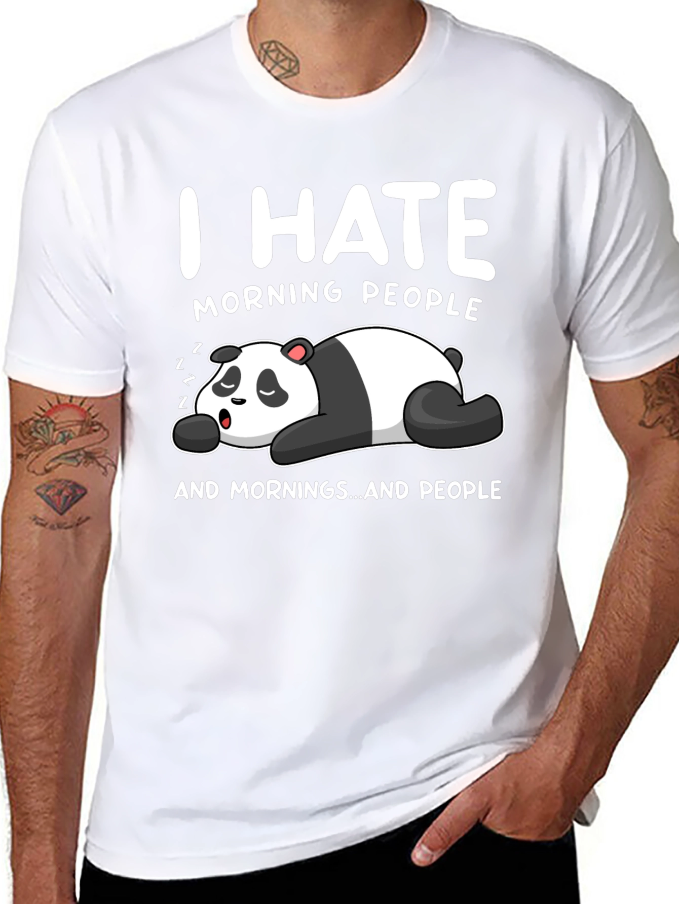 I Hate Morning People Panda Black T-Shirt