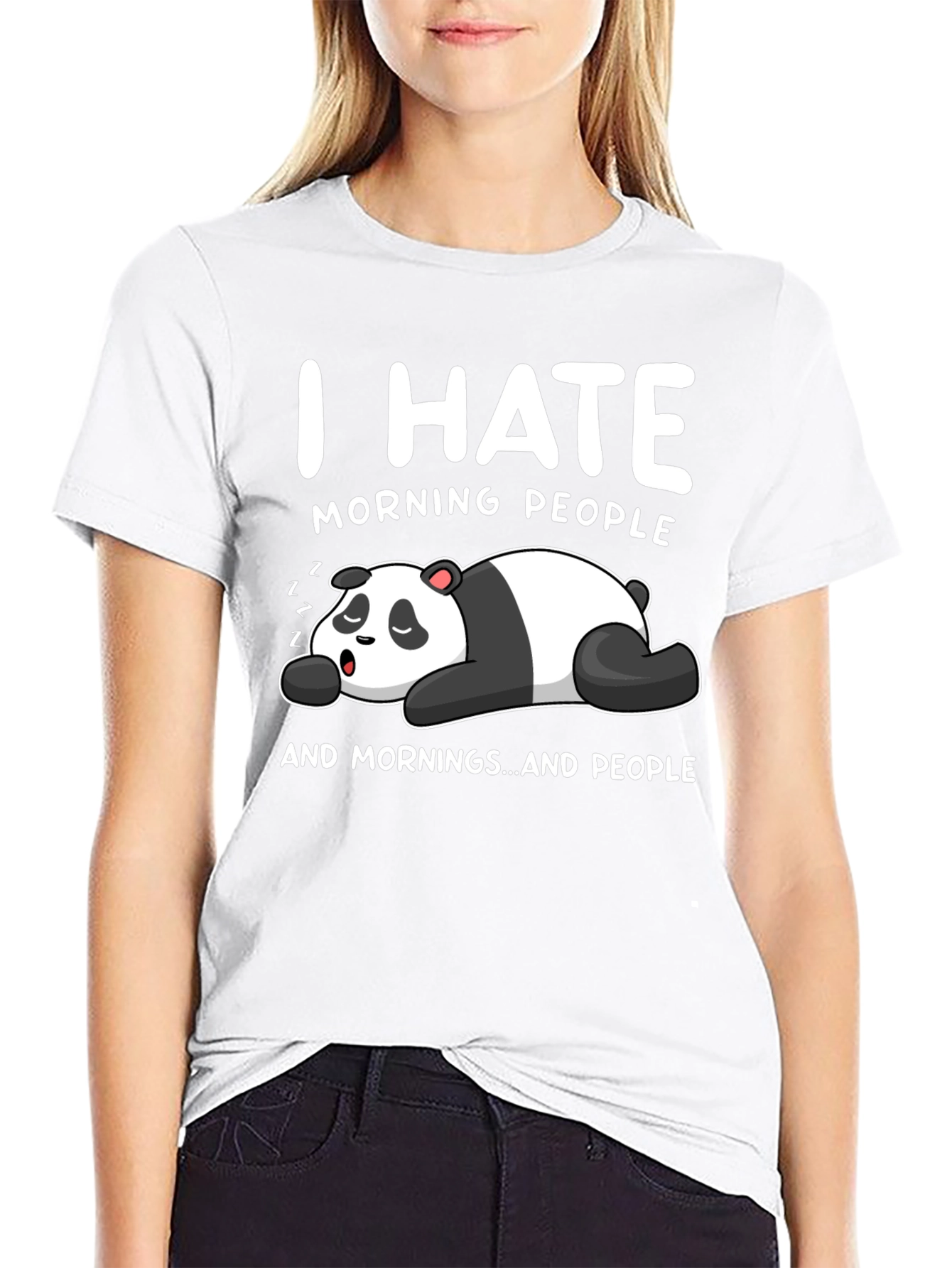 I Hate Morning People Panda Black T-Shirt