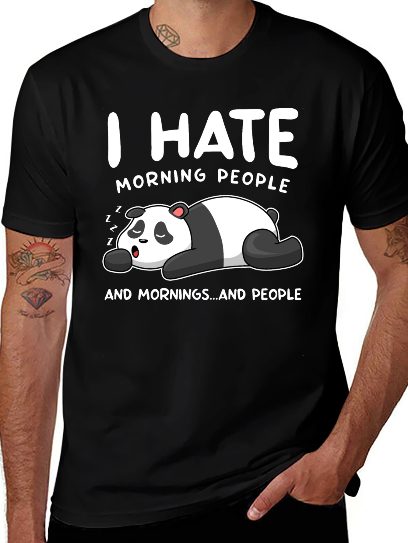 I Hate Morning People Panda Black T-Shirt