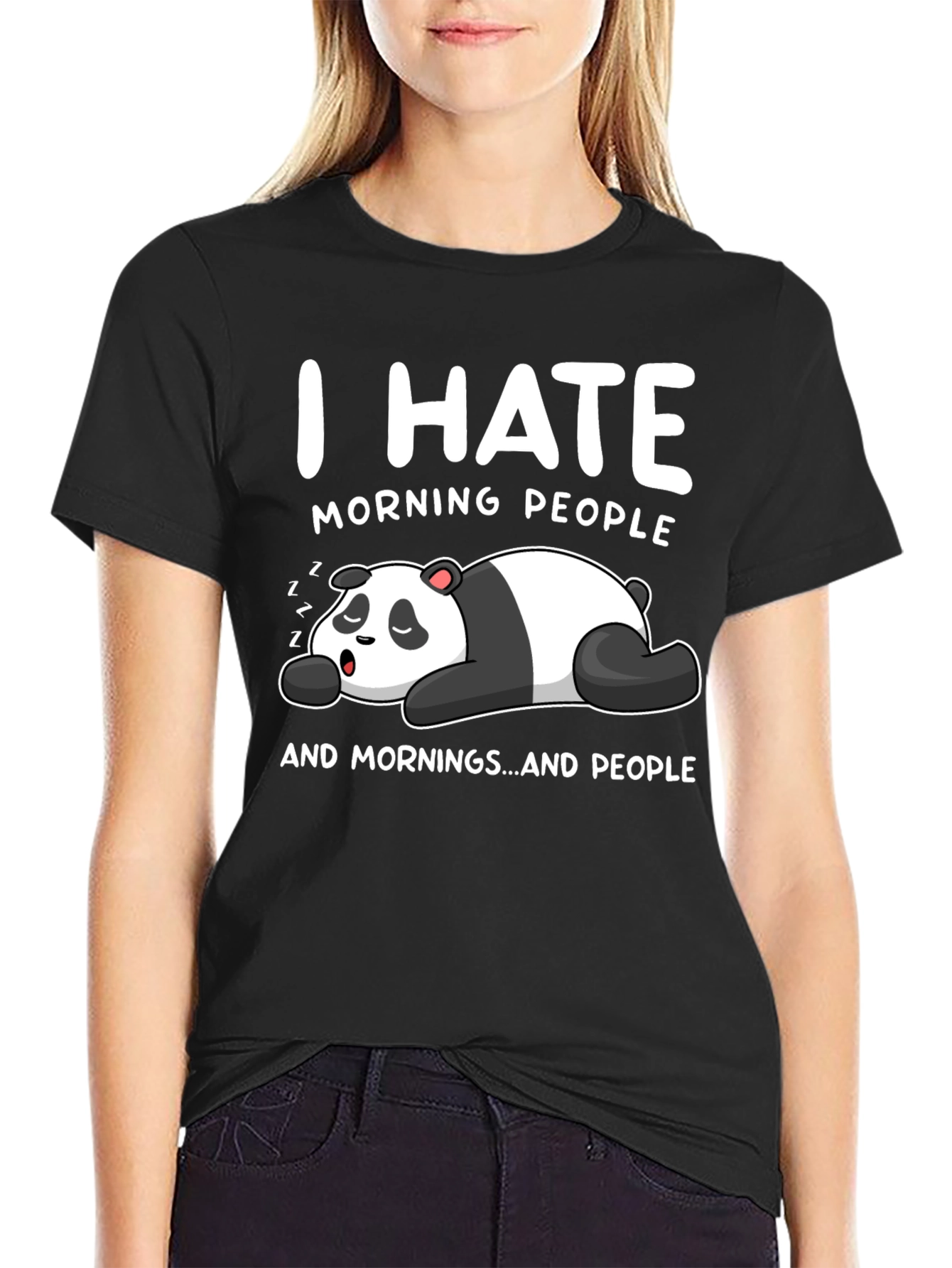I Hate Morning People Panda Black T-Shirt