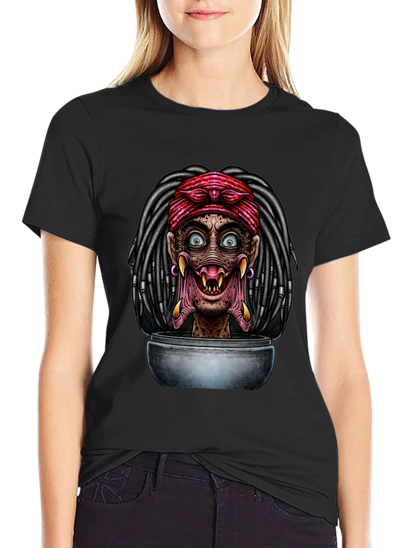 Creepy Head in Bowl Black Graphic Tee