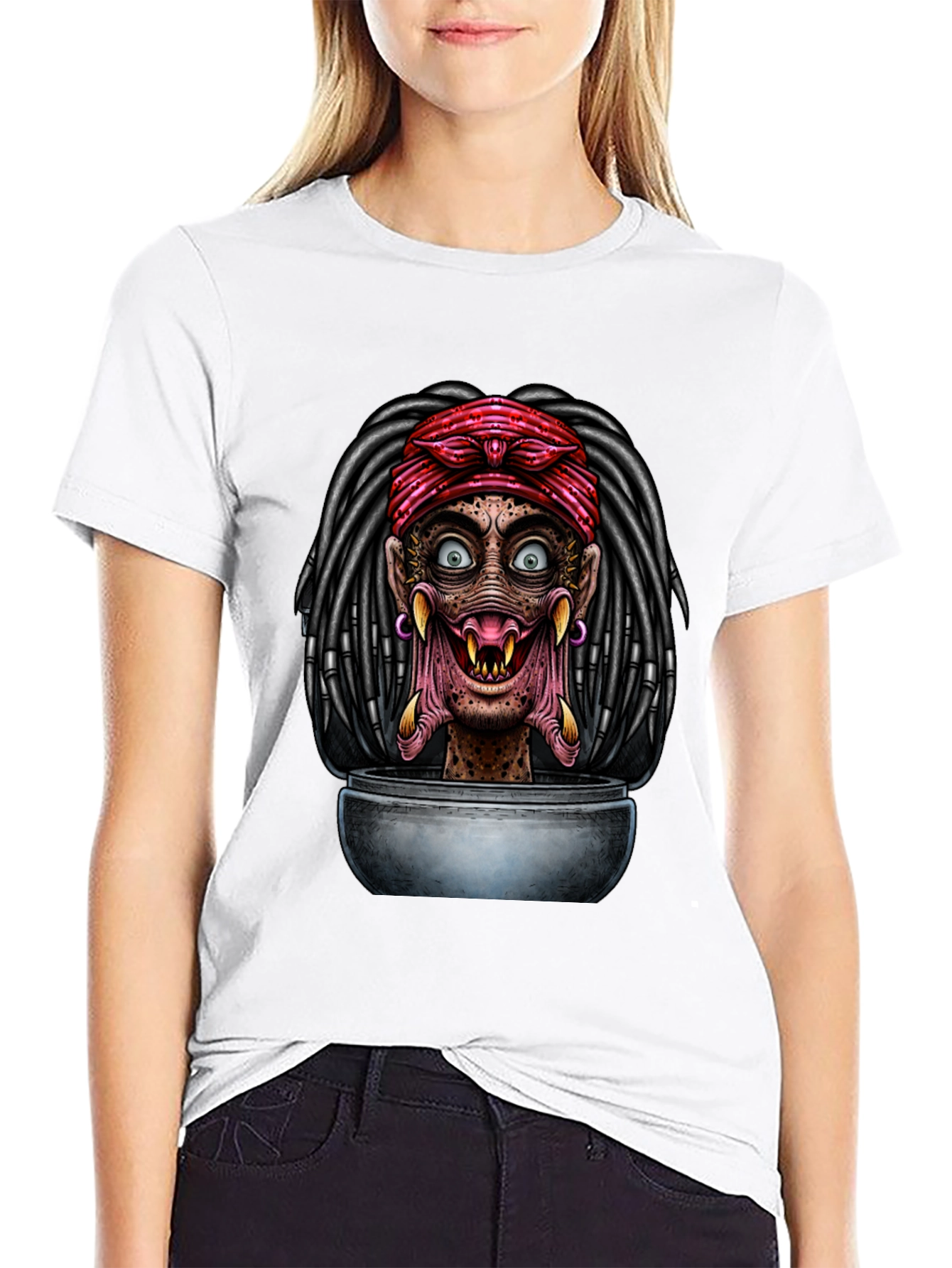 Creepy Head in Bowl Black Graphic Tee
