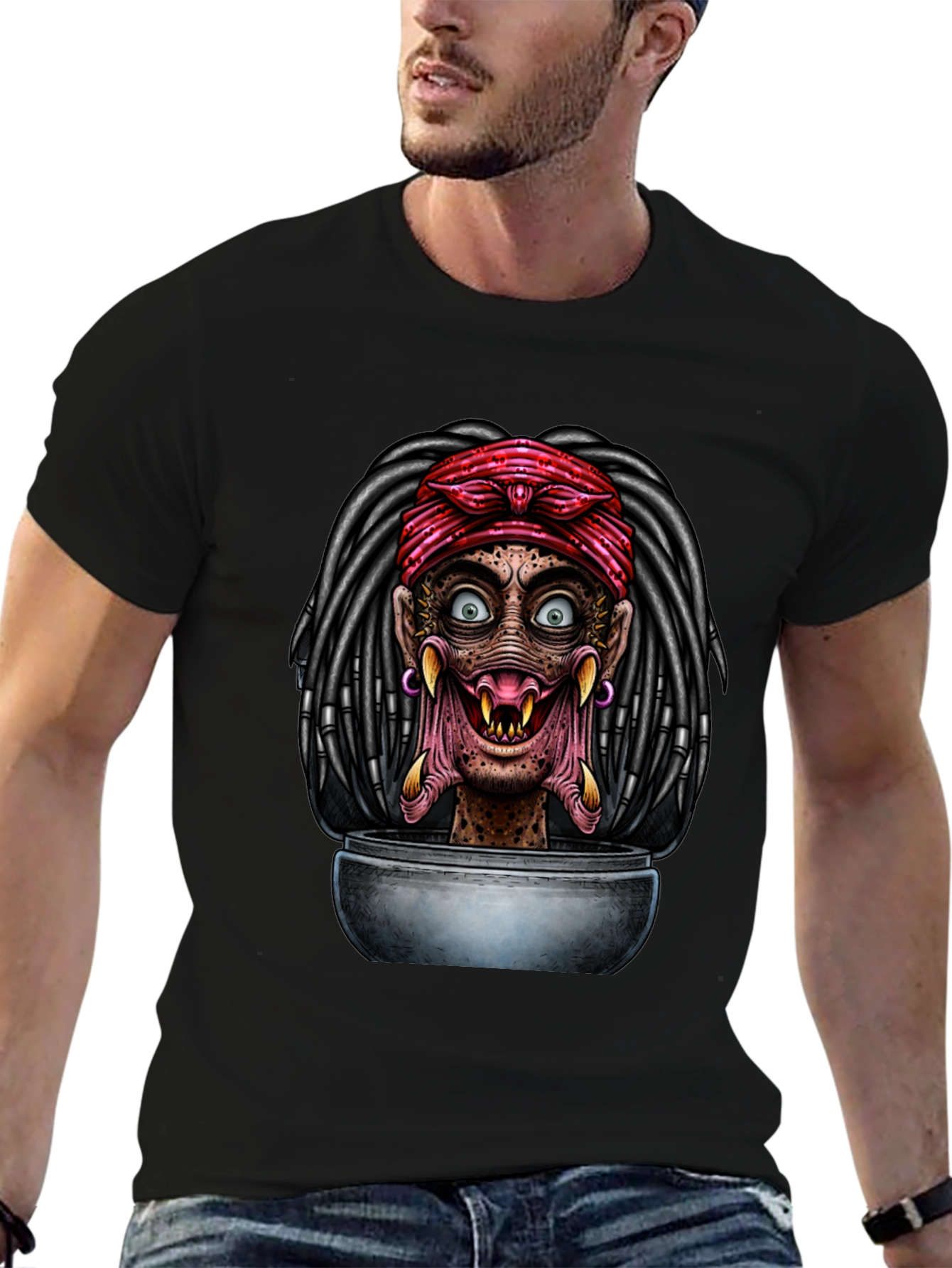 Creepy Head in Bowl Black Graphic Tee
