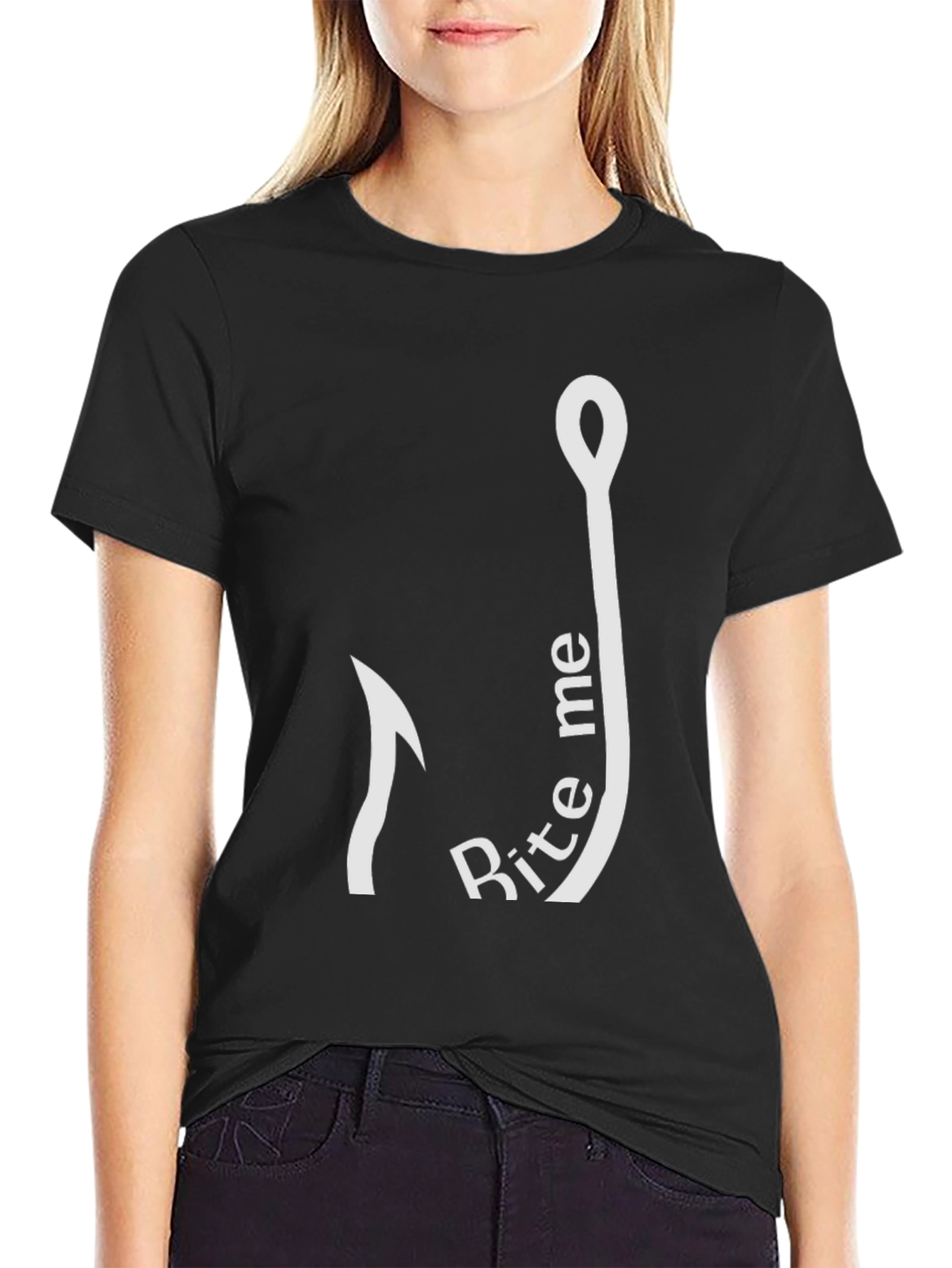 Bite Me Fishing Hook Graphic Tee - Black