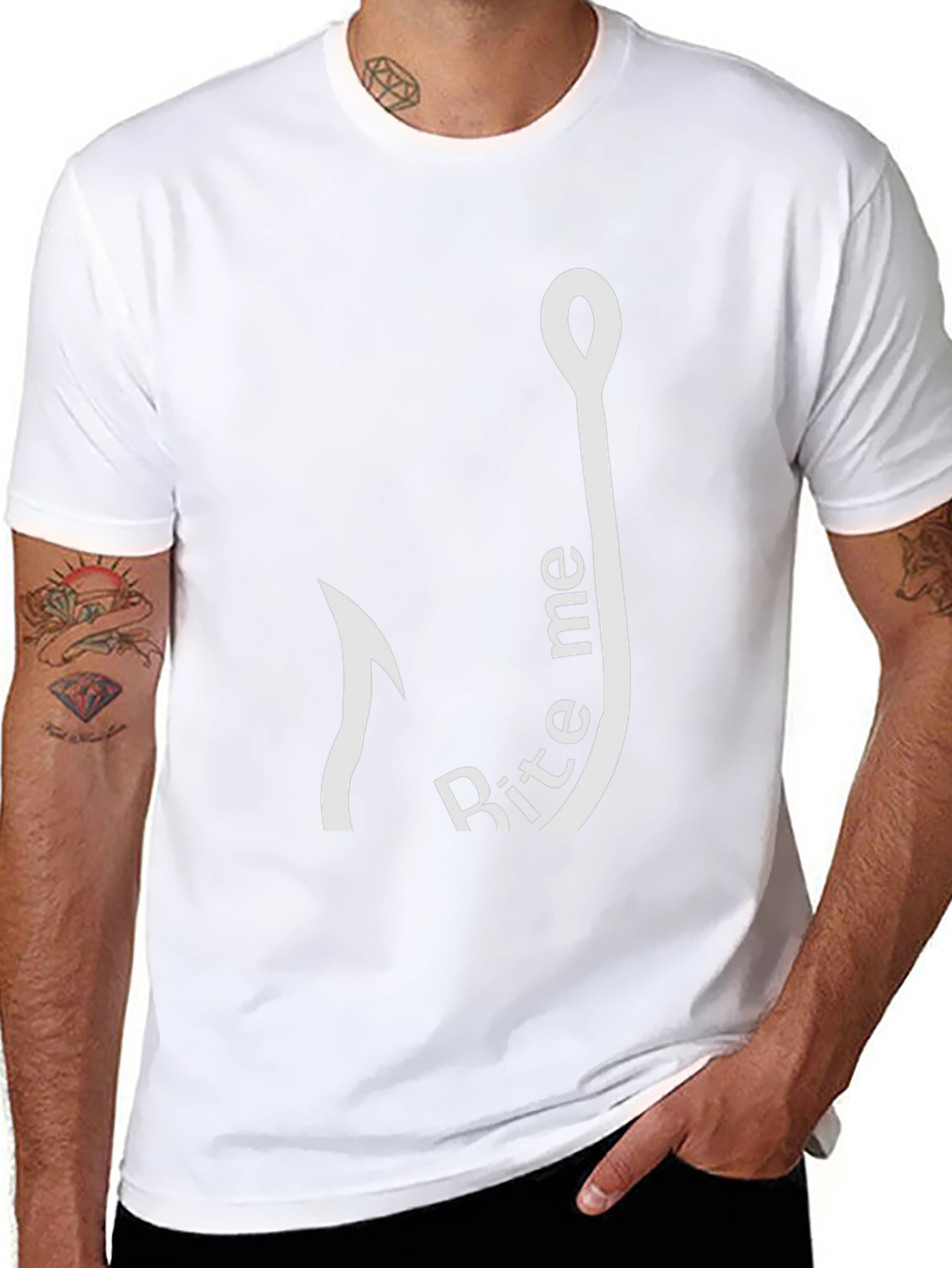 Bite Me Fishing Hook Graphic Tee - Black