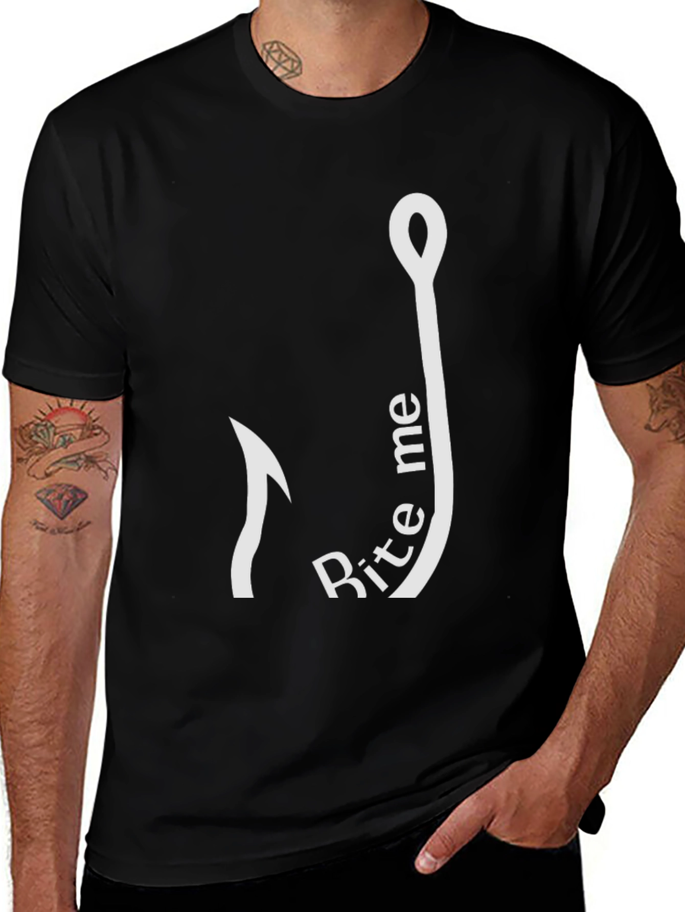 Bite Me Fishing Hook Graphic Tee - Black