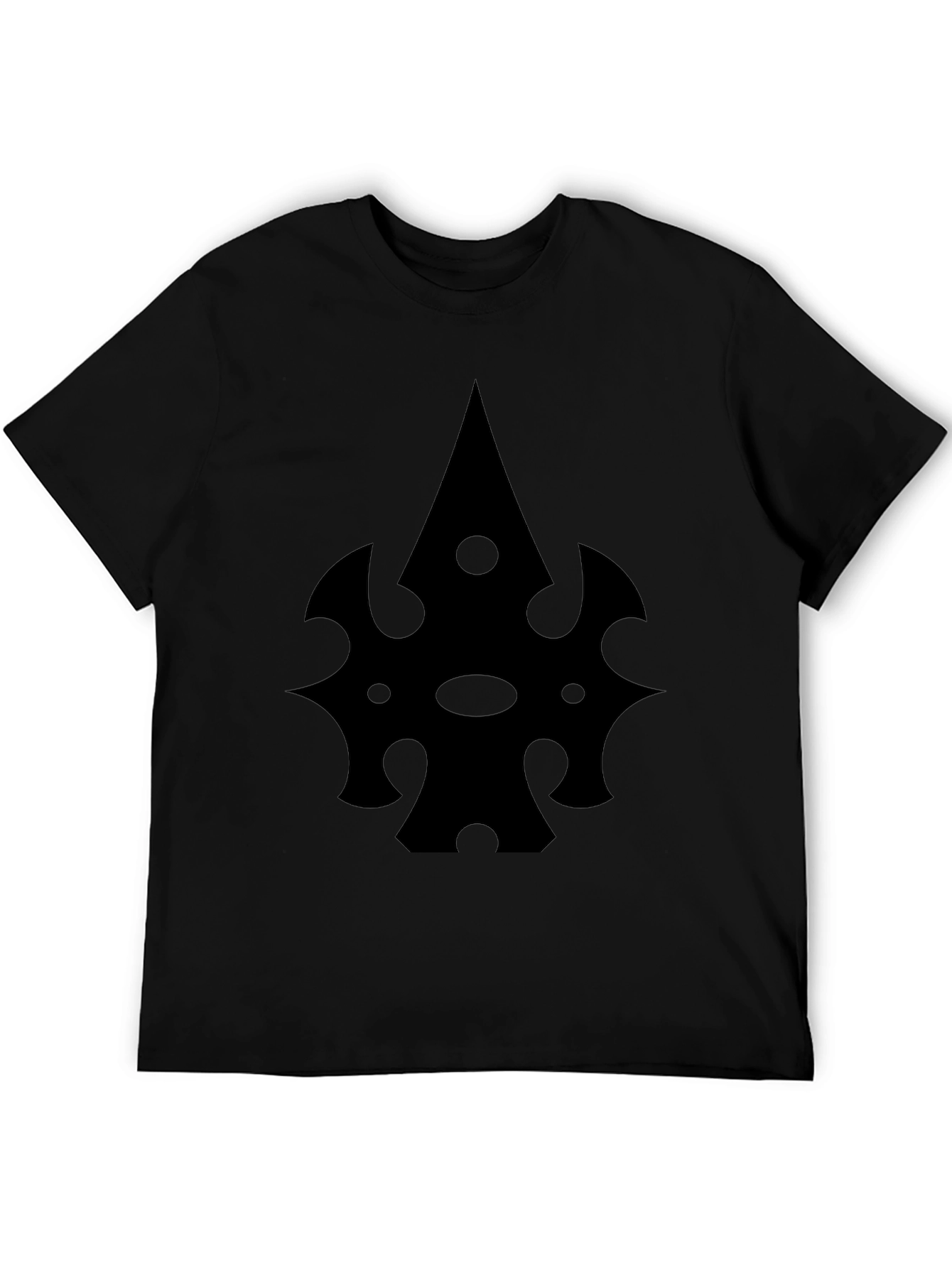 Black T-Shirt with Abstract Spade-Like Graphic