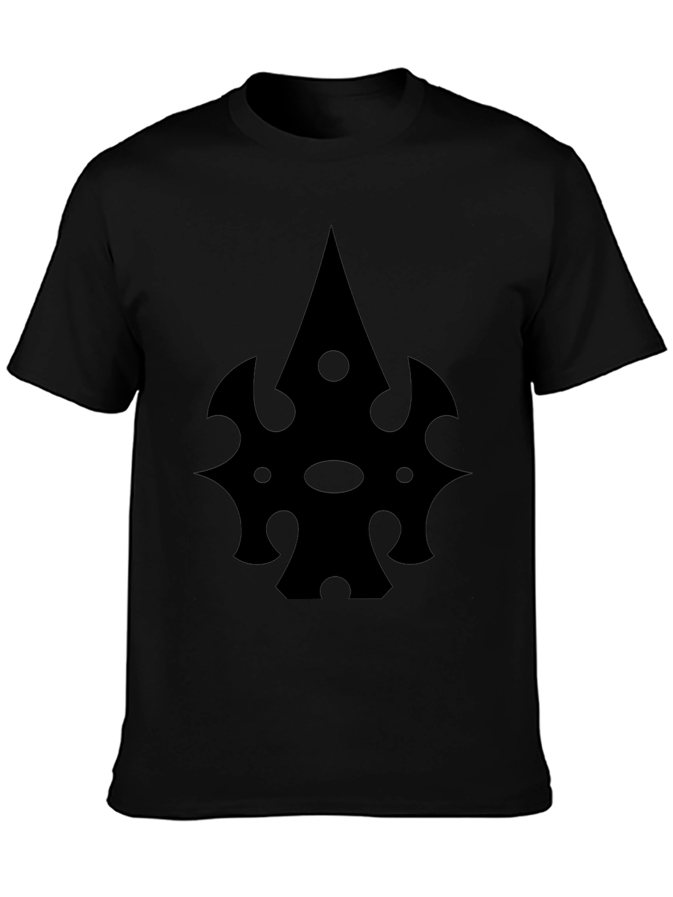 Black T-Shirt with Abstract Spade-Like Graphic