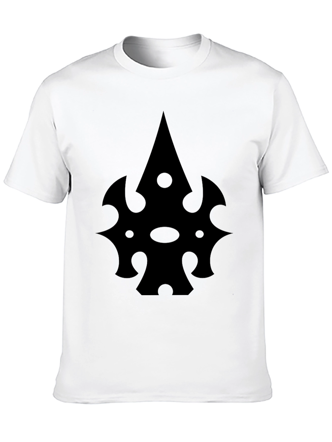 Black T-Shirt with Abstract Spade-Like Graphic