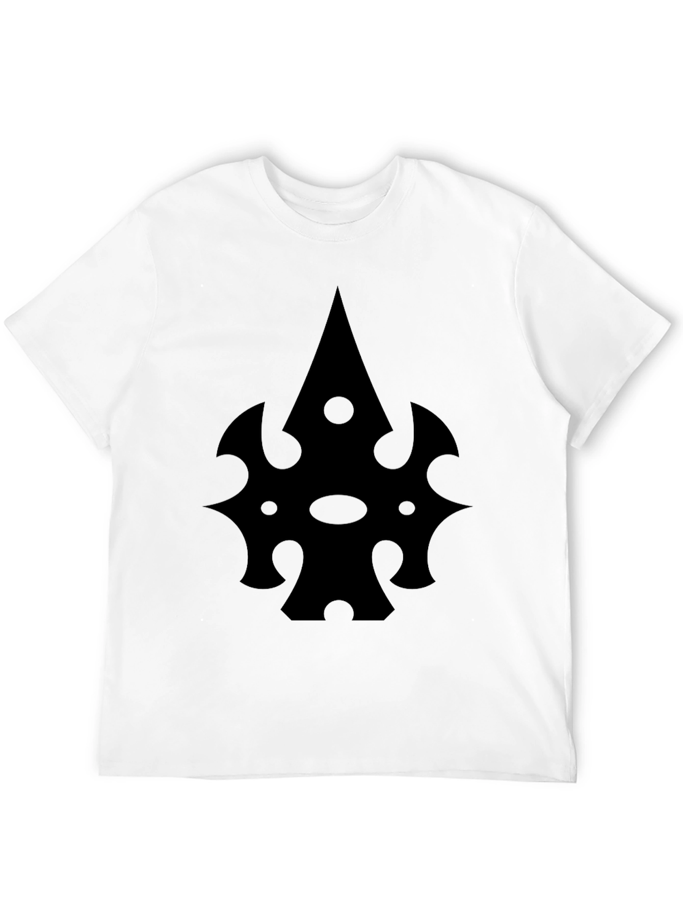 Black T-Shirt with Abstract Spade-Like Graphic