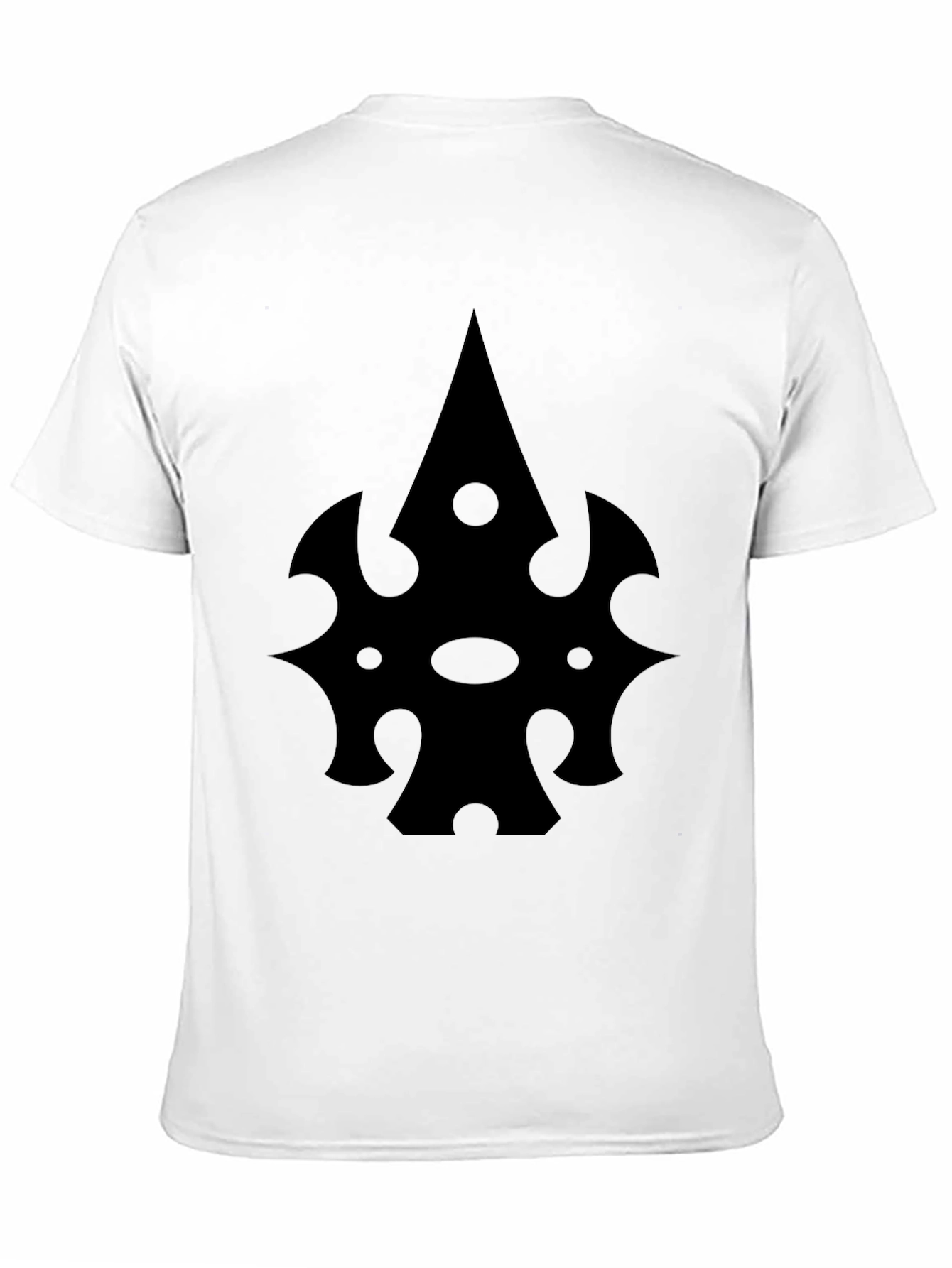 Black T-Shirt with Abstract Spade-Like Graphic