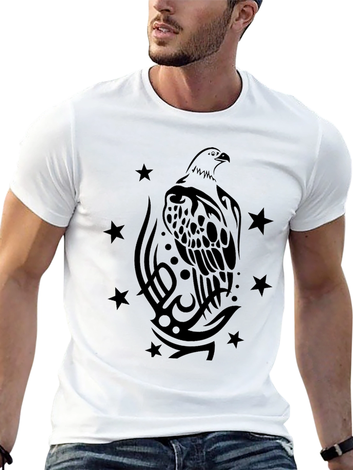 Mens Black Eagle Graphic Print T-Shirt