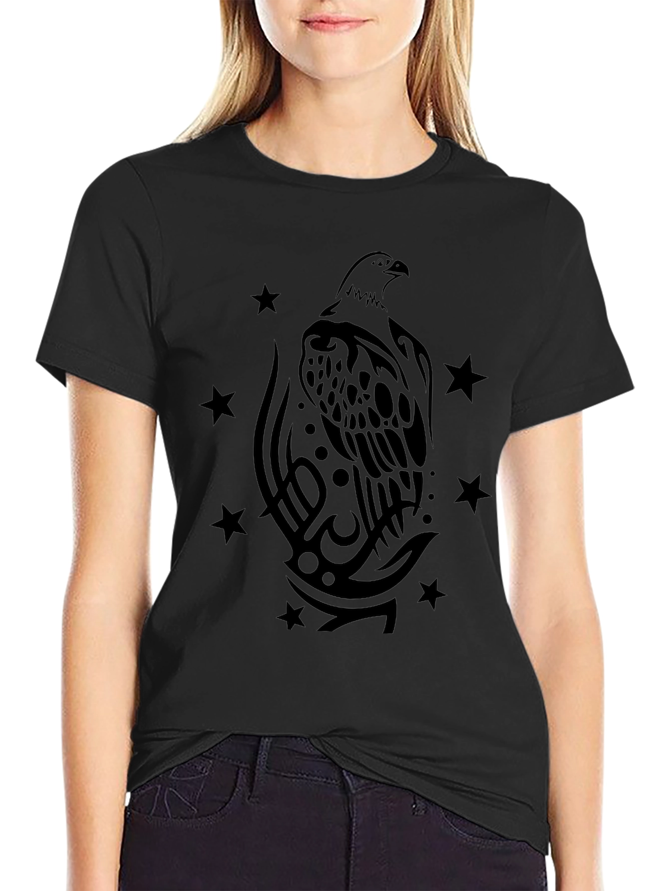 Mens Black Eagle Graphic Print T-Shirt