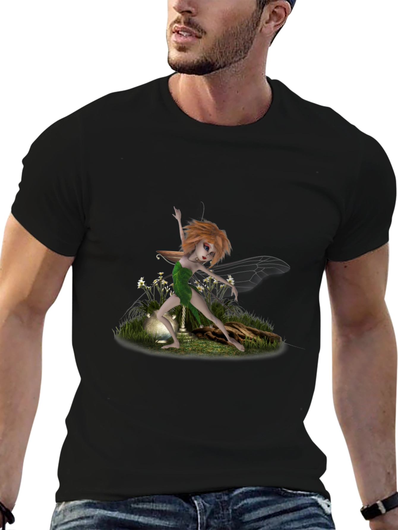 Fairy Graphic Print Black T-Shirt