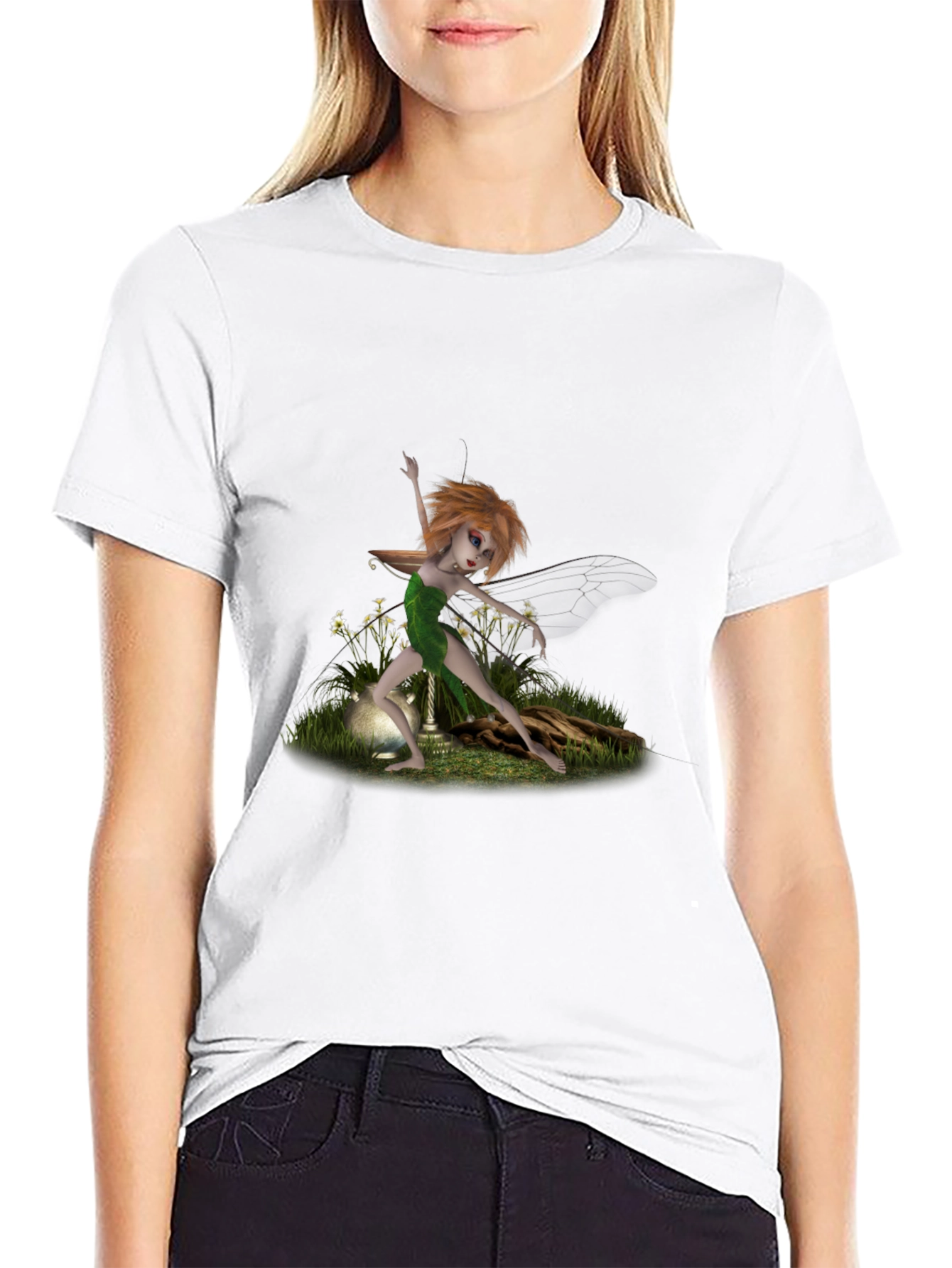 Fairy Graphic Print Black T-Shirt