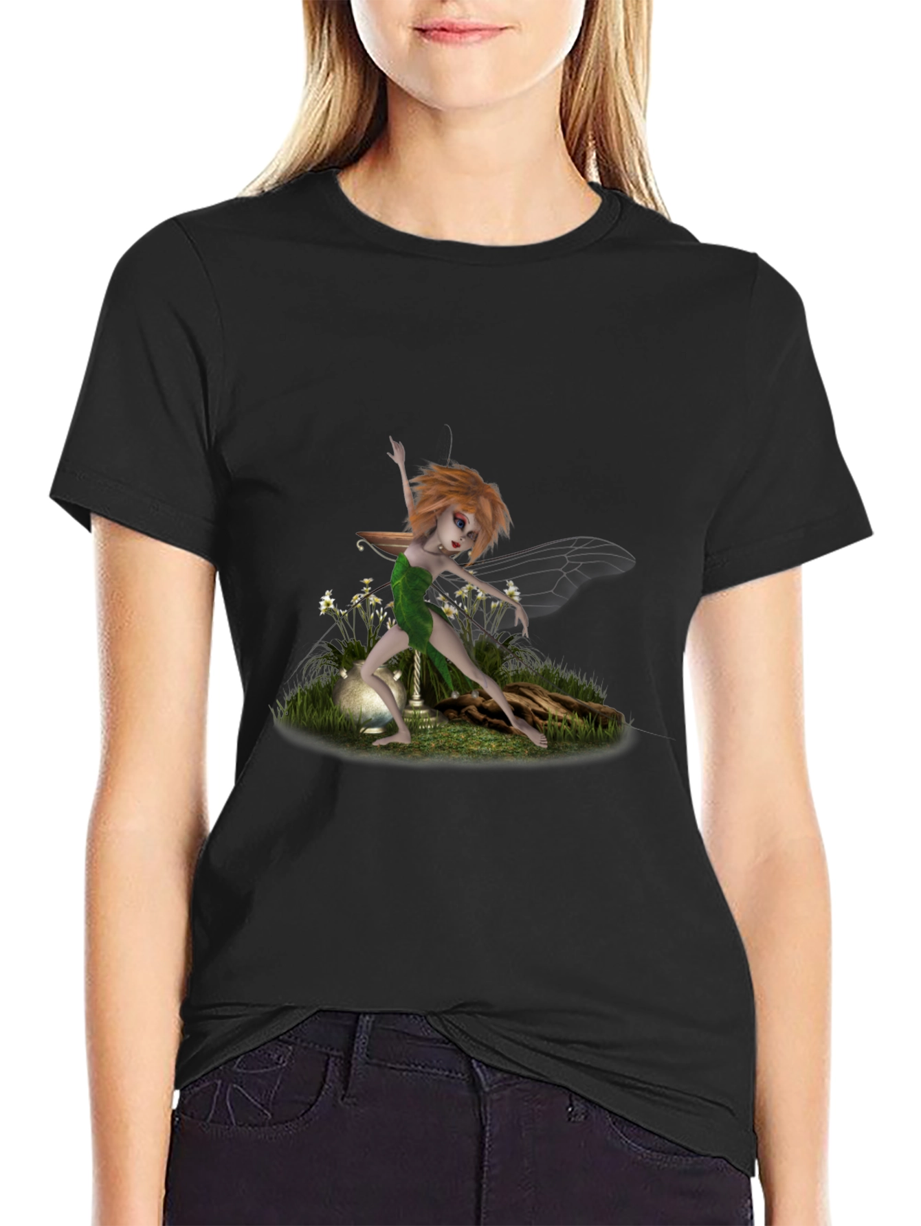 Fairy Graphic Print Black T-Shirt