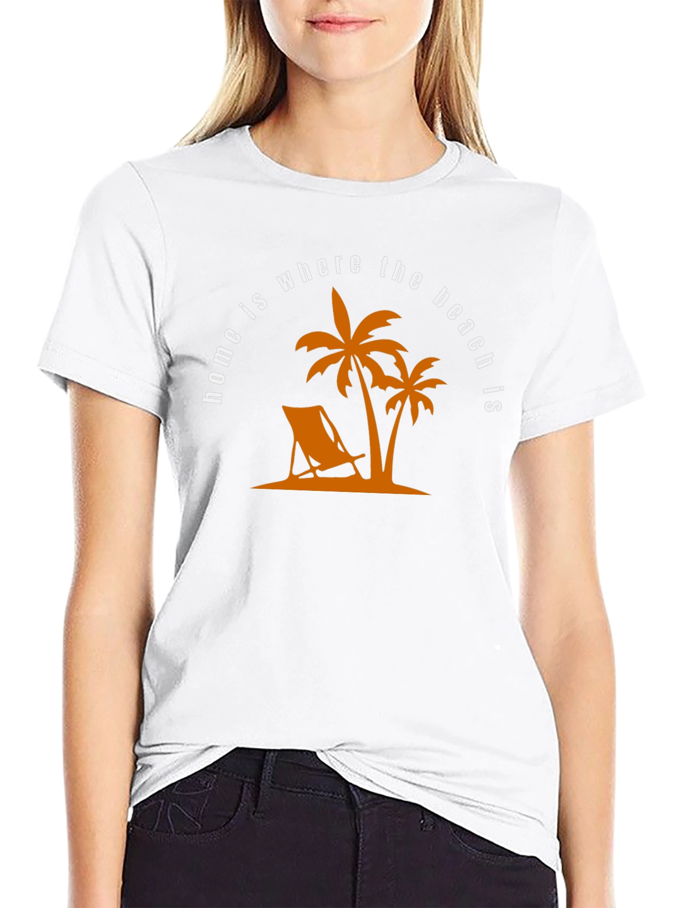 Beach Home T-Shirt: Palm Tree & Deck Chair Design