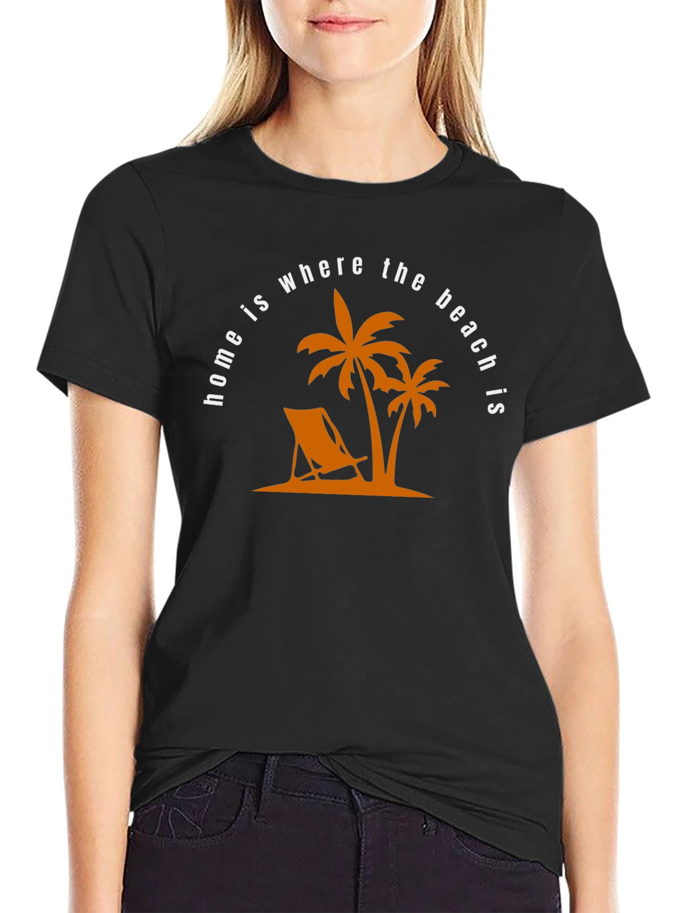 Beach Home T-Shirt: Palm Tree & Deck Chair Design